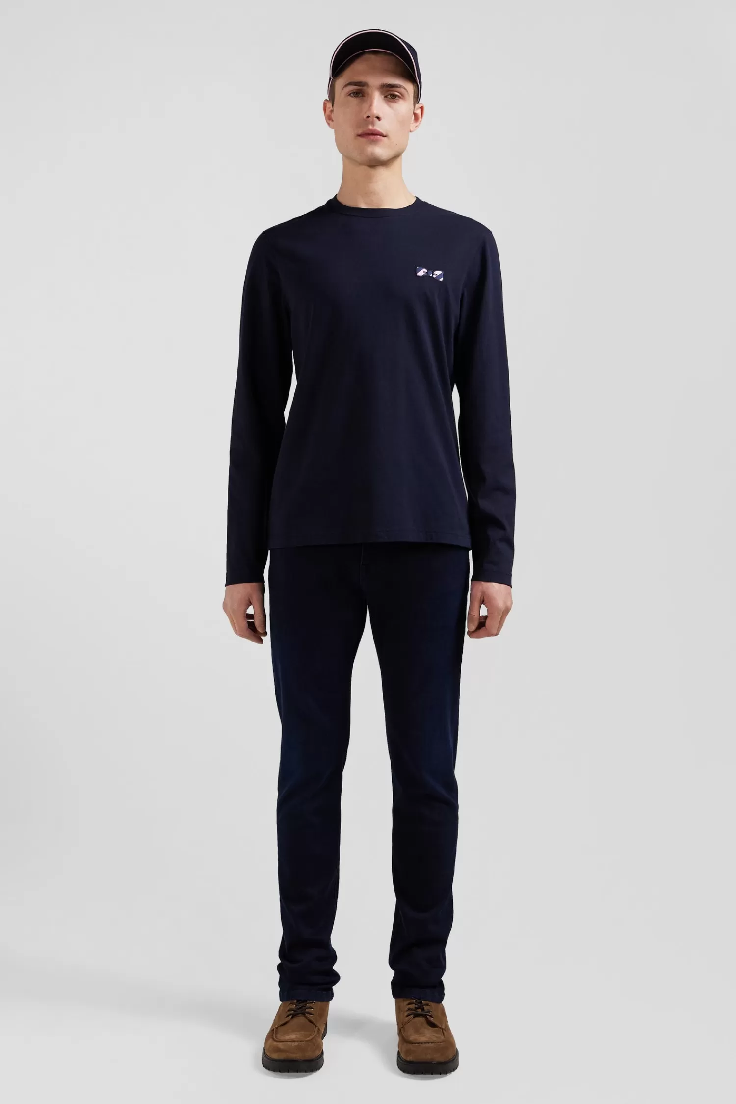 Eden Park Regular navy blue embroidered long-sleeved cotton T-shirt< T-shirts