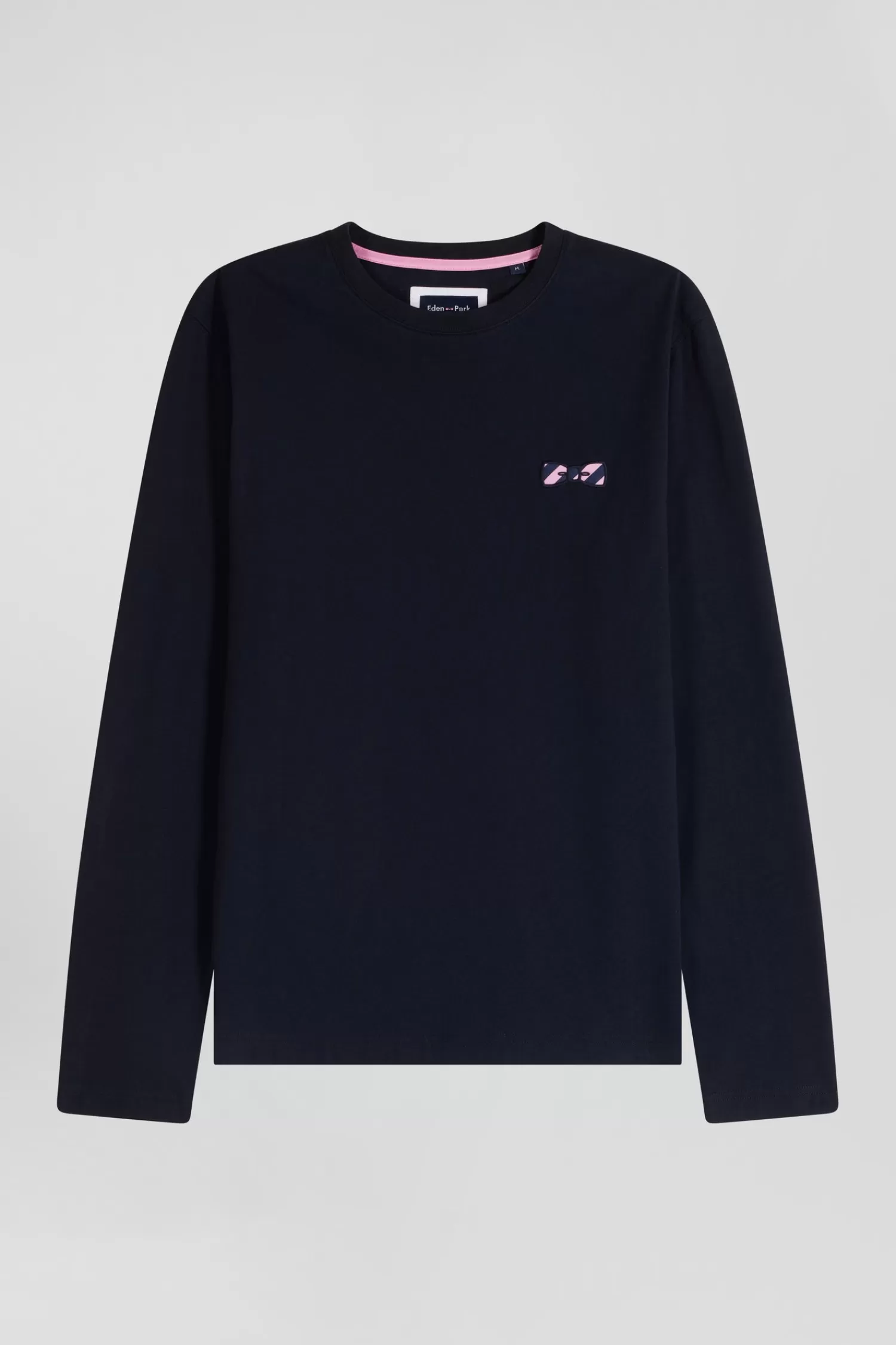 Eden Park Regular navy blue embroidered long-sleeved cotton T-shirt< T-shirts