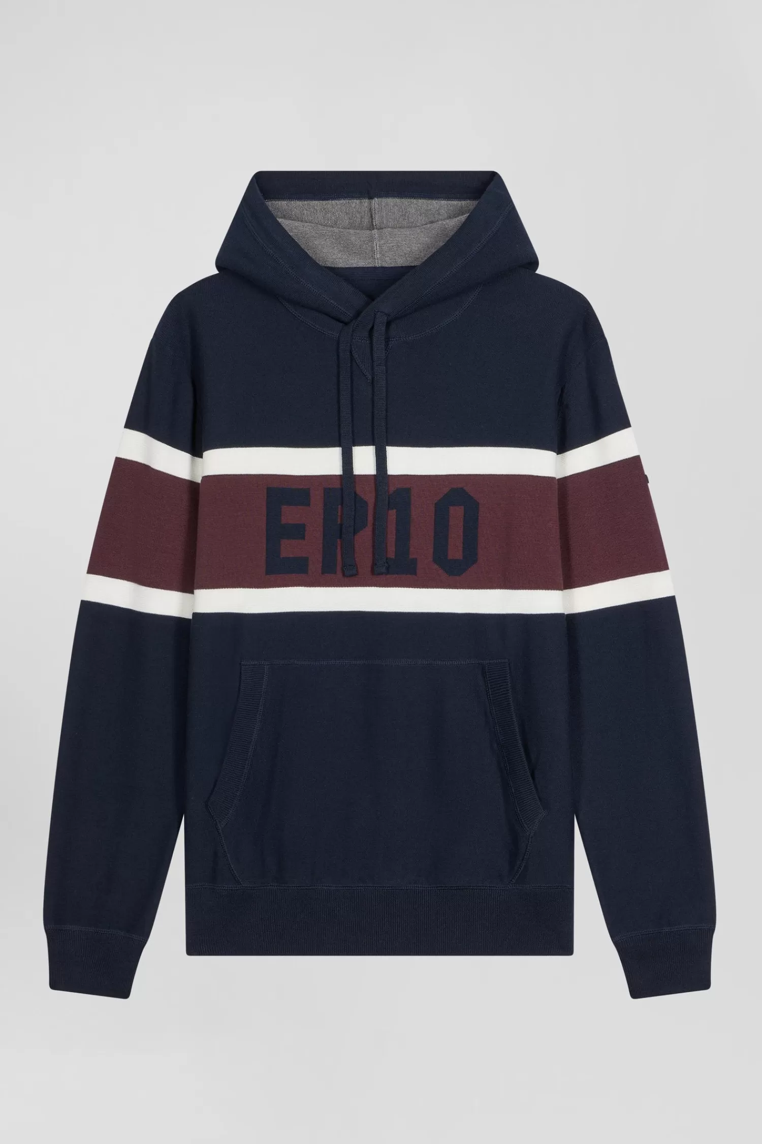 Eden Park Regular navy blue hooded jumper with EP10 jacquard< Sweaters