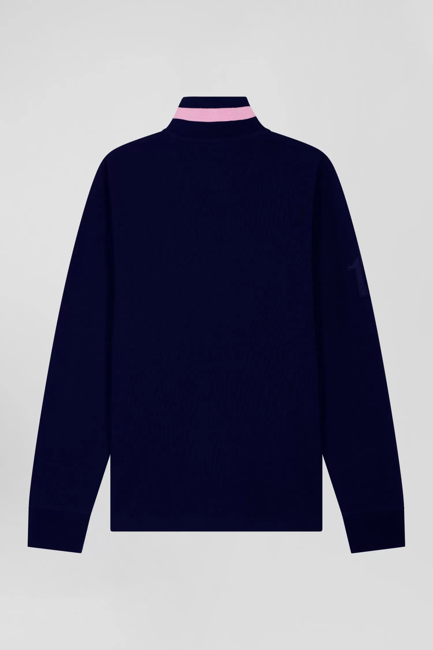 Eden Park Regular navy blue long-sleeved cotton piqué polo shirt with padded embroidery< Polos