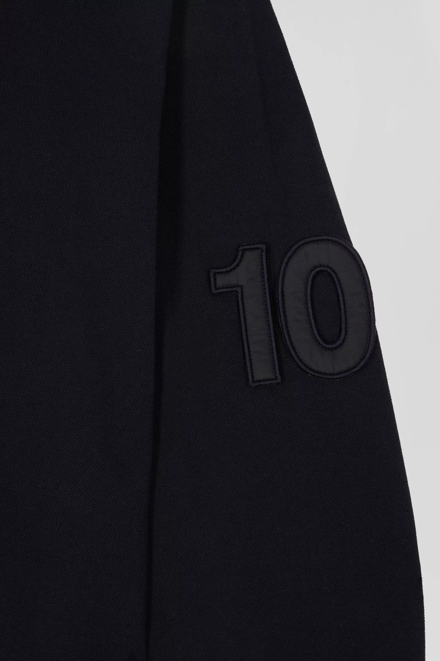 Eden Park Regular navy blue long-sleeved cotton piqué polo shirt with padded embroidery< Polos