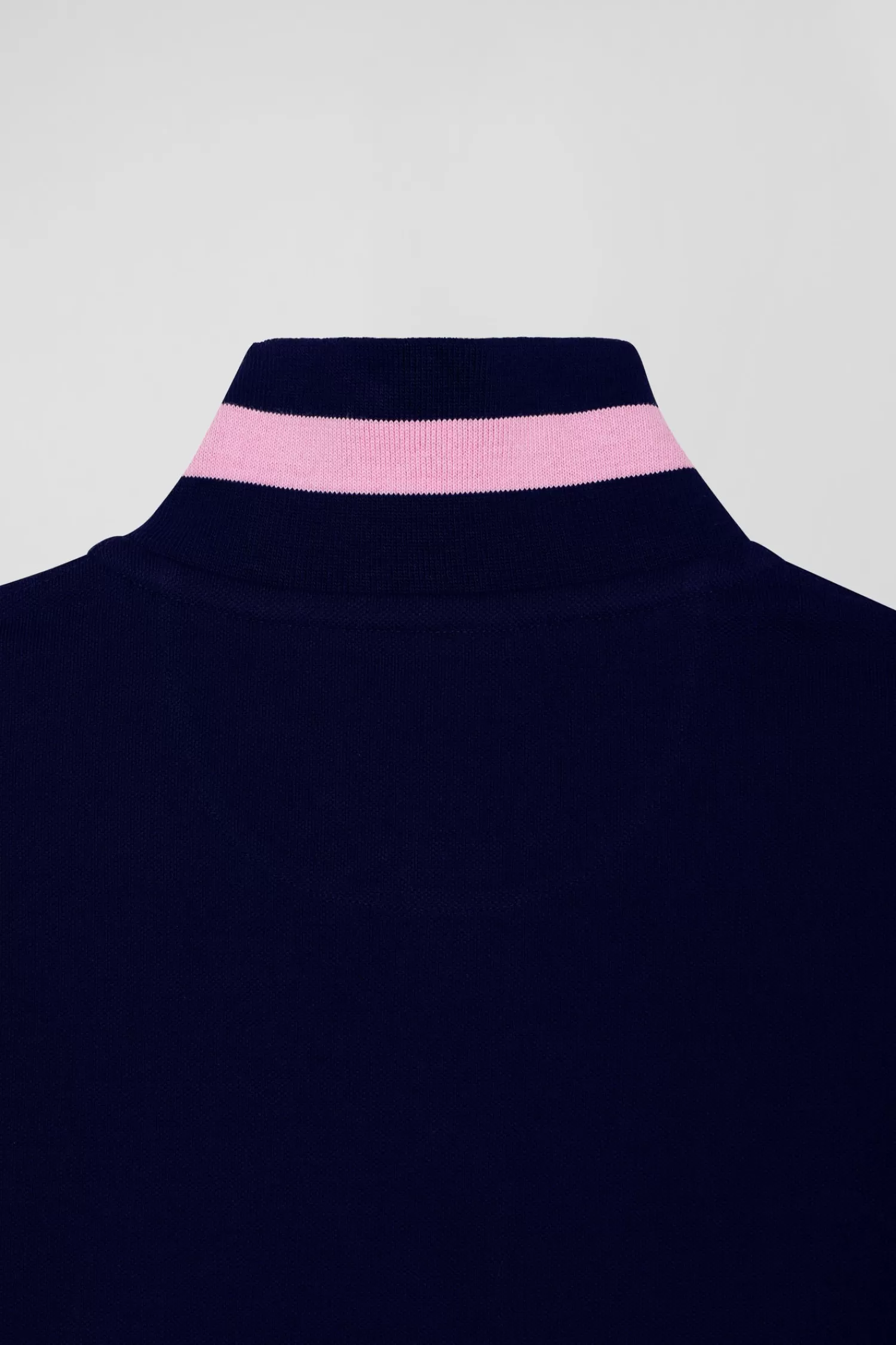 Eden Park Regular navy blue long-sleeved cotton piqué polo shirt with padded embroidery< Polos