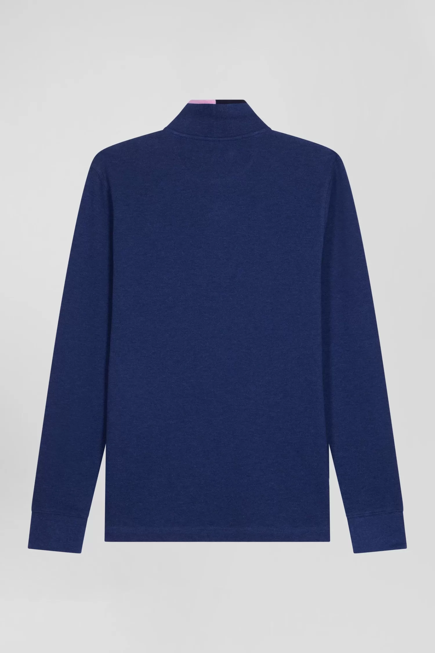 Eden Park Regular navy blue long-sleeved cotton piqué polo shirt with pink details< Polos