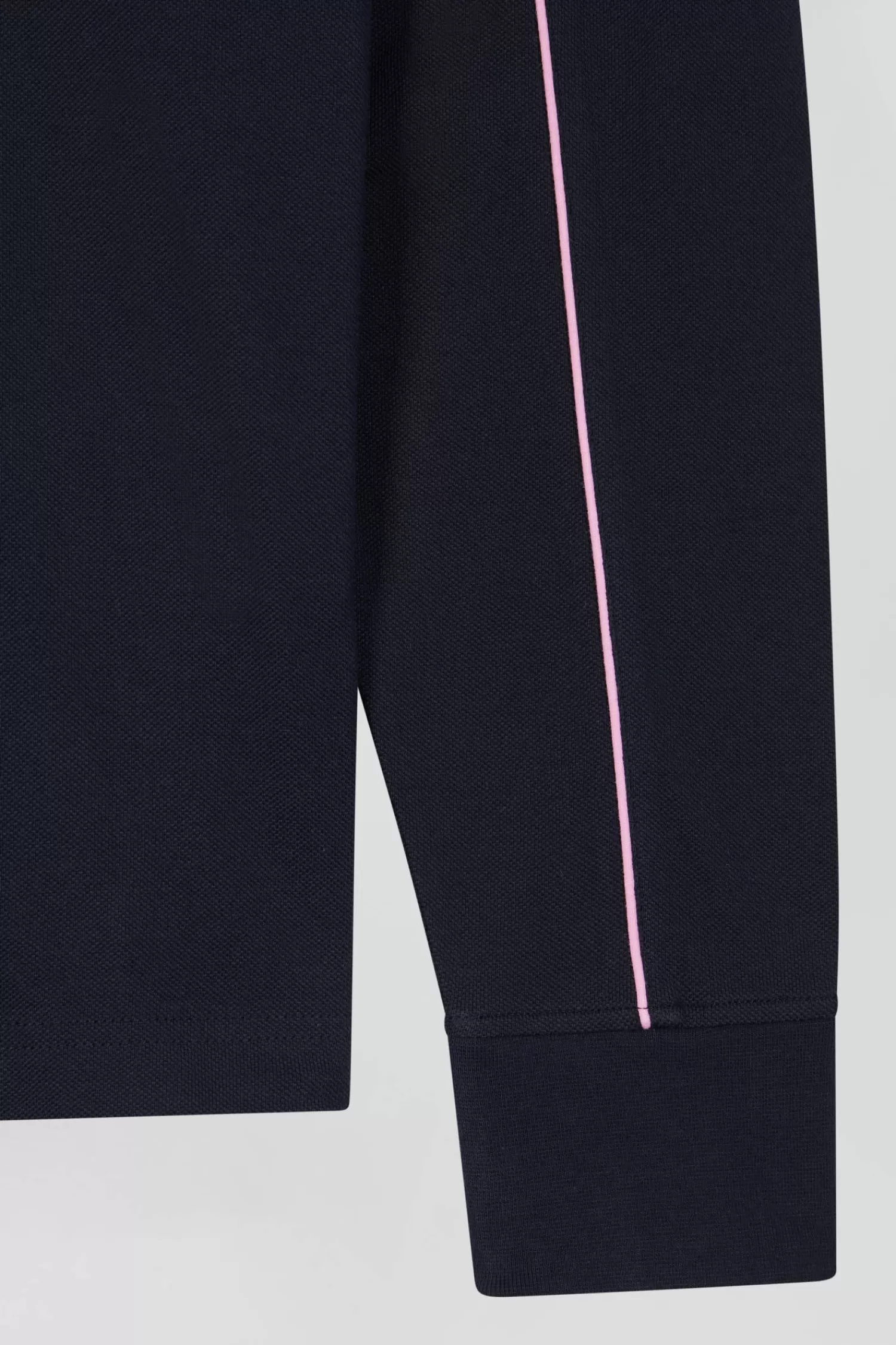 Eden Park Regular navy blue long-sleeved cotton piqué polo shirt with pink piping< Polos
