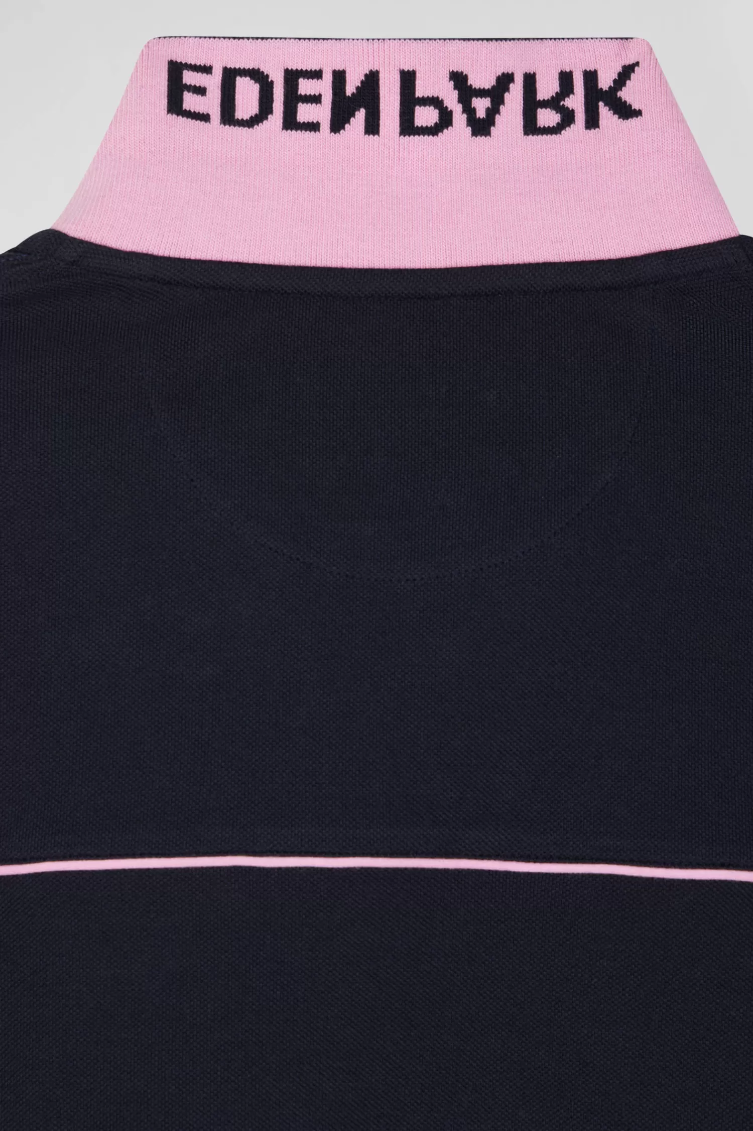 Eden Park Regular navy blue long-sleeved cotton piqué polo shirt with pink piping< Polos