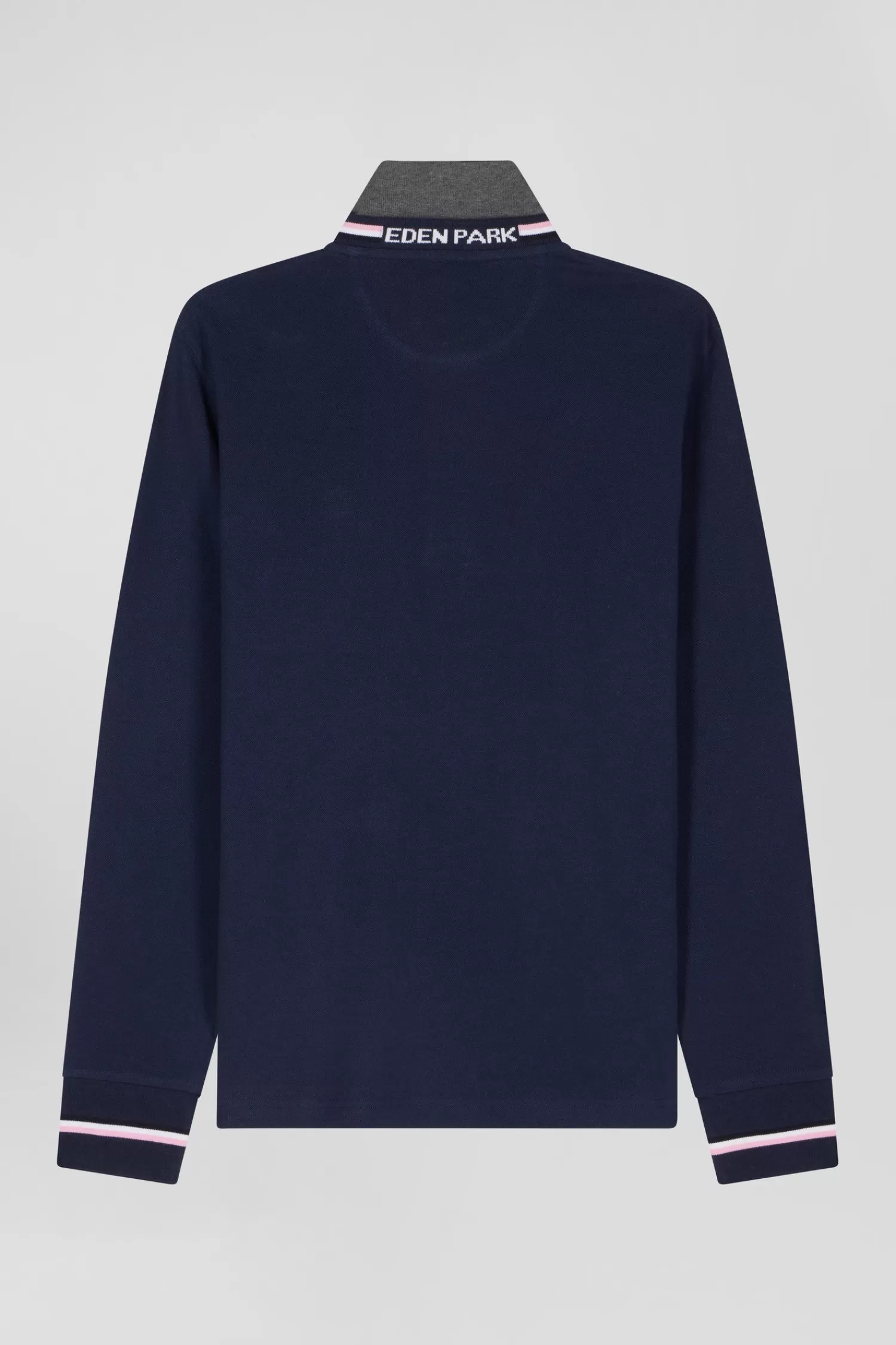 Eden Park Regular navy blue long-sleeved cotton piqué polo shirt with rubber badge< Polos