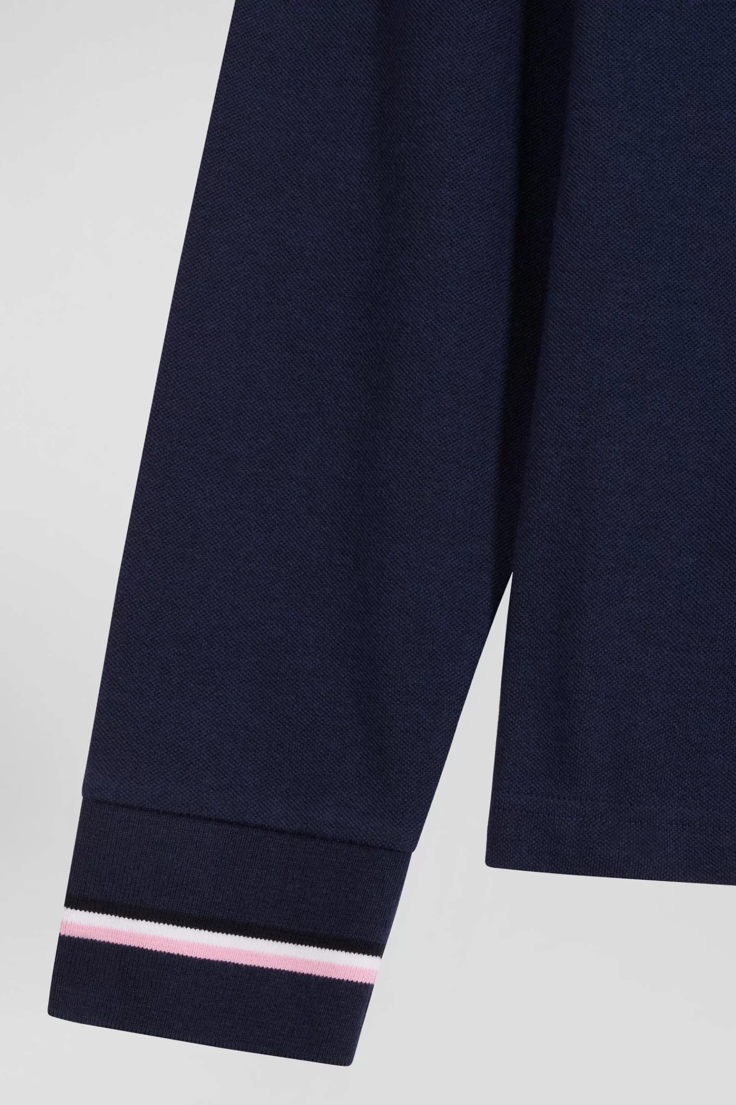 Eden Park Regular navy blue long-sleeved cotton piqué polo shirt with rubber badge< Polos