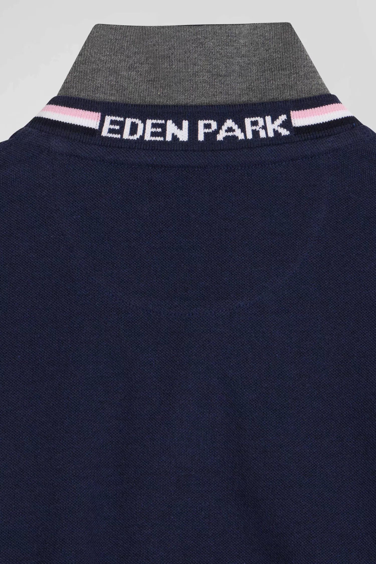 Eden Park Regular navy blue long-sleeved cotton piqué polo shirt with rubber badge< Polos