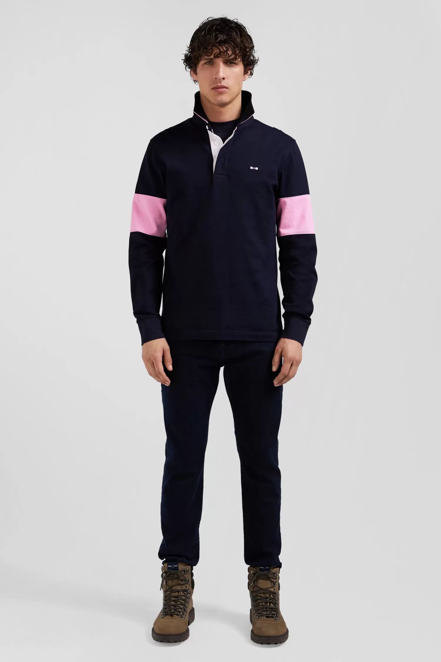 Eden Park Regular navy blue long-sleeved cotton rugby shirt with bow tie embroidery< Rugby Shirts