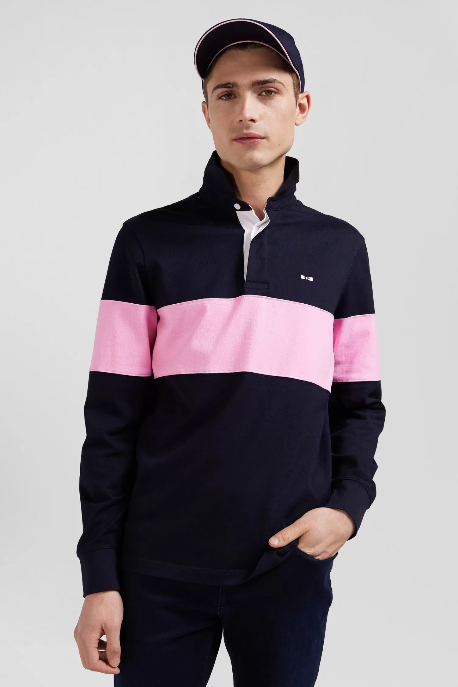 Eden Park Regular navy blue long-sleeved cotton rugby shirt with N°10 embroidery< Rugby Shirts