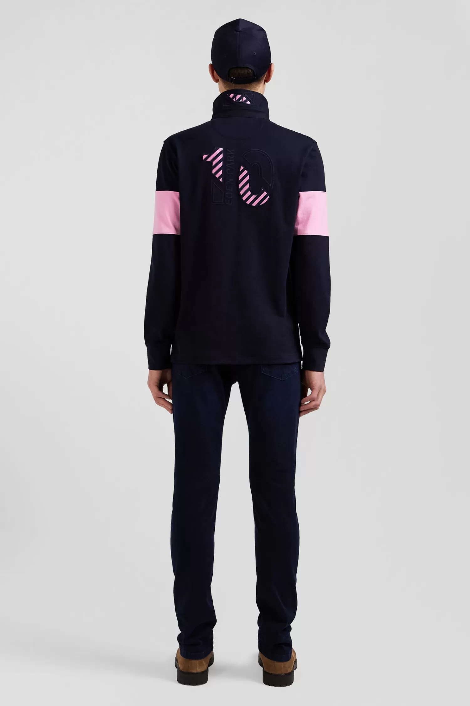 Eden Park Regular navy blue long-sleeved cotton rugby shirt with N°10 embroidery< Rugby Shirts