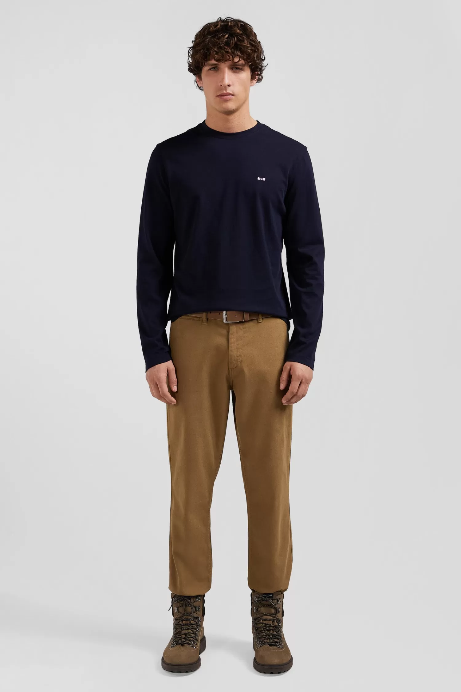 Eden Park Regular navy blue long-sleeved cotton T-shirt with back embroidery< T-shirts