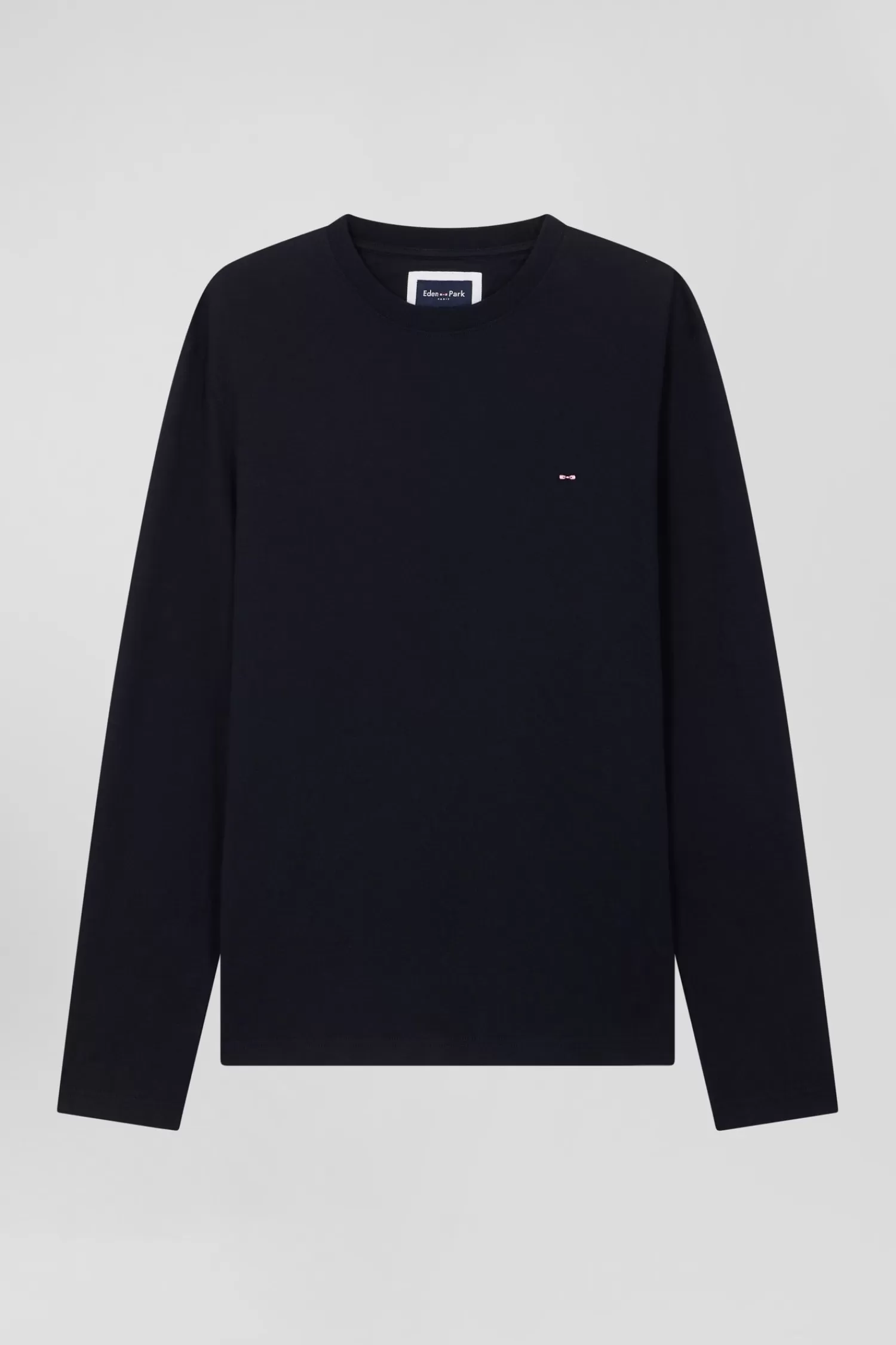 Eden Park Regular navy blue long-sleeved cotton T-shirt with floral back patch< T-shirts