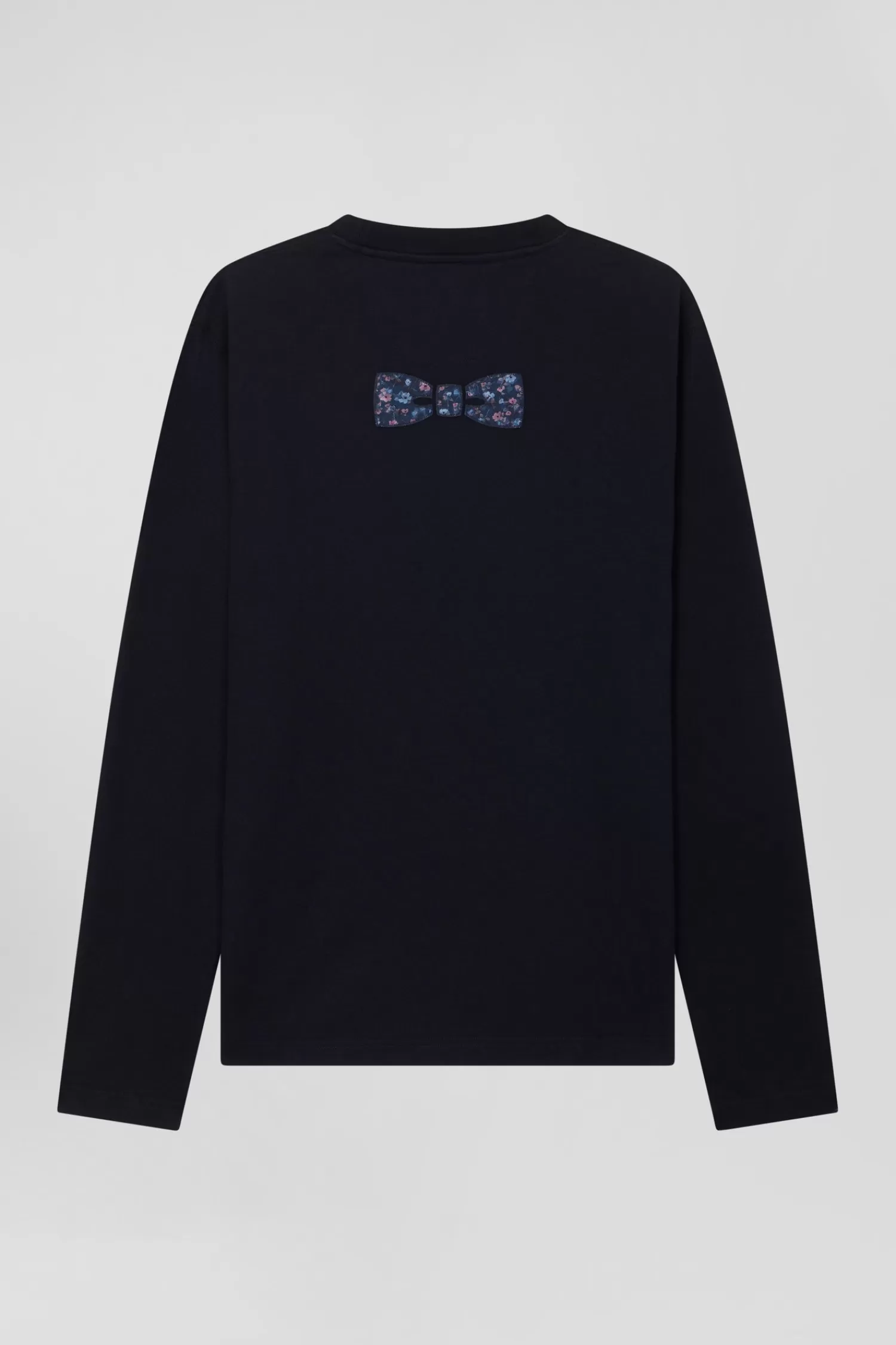 Eden Park Regular navy blue long-sleeved cotton T-shirt with floral back patch< T-shirts