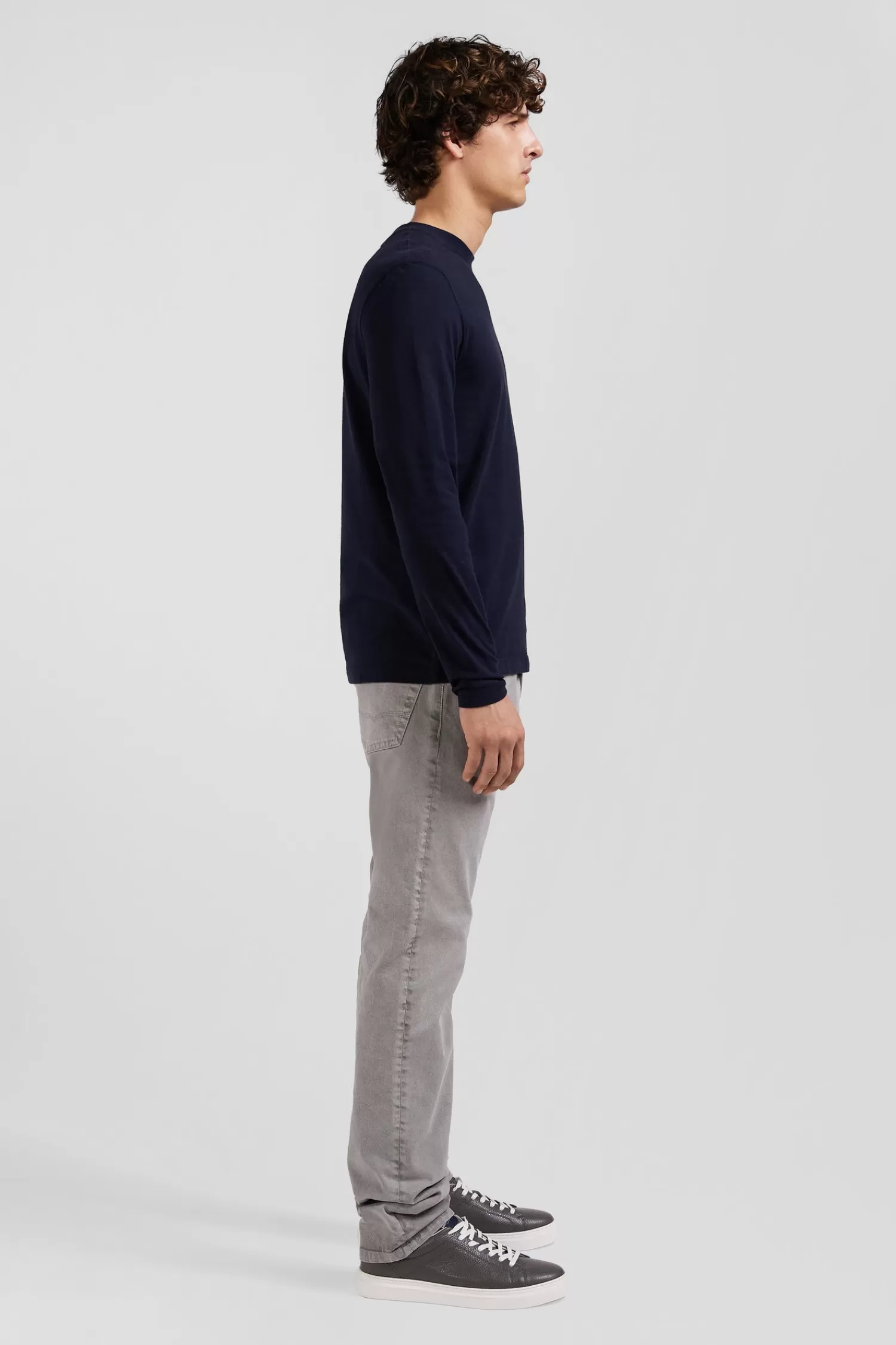 Eden Park Regular navy blue long-sleeved cotton T-shirt with floral back patch< T-shirts