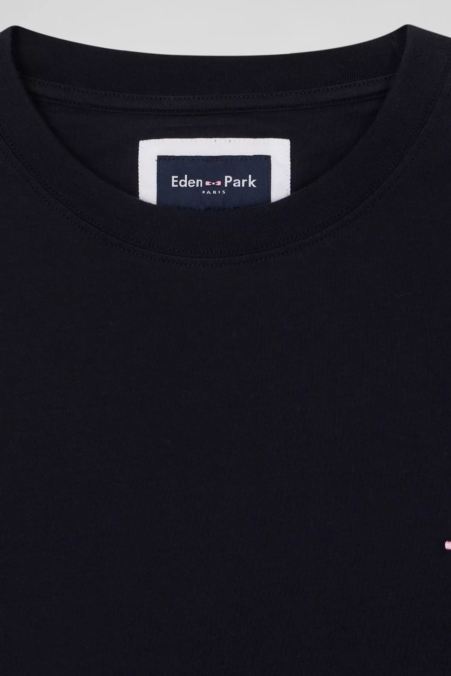 Eden Park Regular navy blue long-sleeved cotton T-shirt with floral back patch< T-shirts