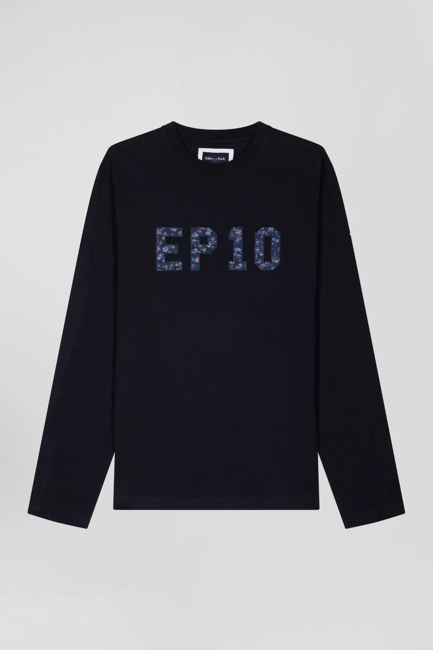 Eden Park Regular navy blue long-sleeved cotton T-shirt with printed back patch< T-shirts