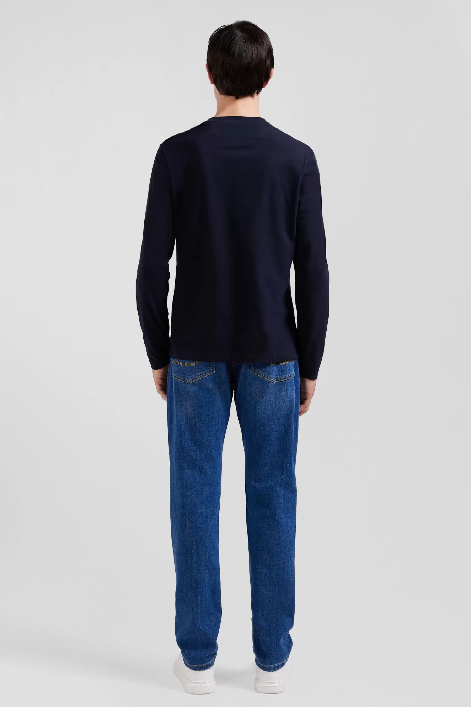 Eden Park Regular navy blue long-sleeved cotton T-shirt with printed back patch< T-shirts