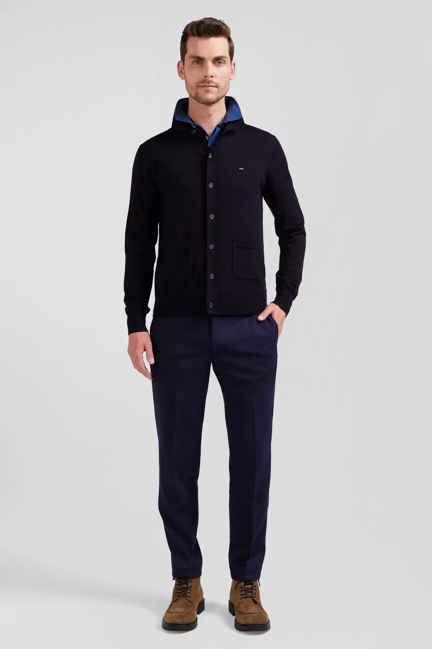 Eden Park Regular navy blue merino wool cardigan< Cardigans