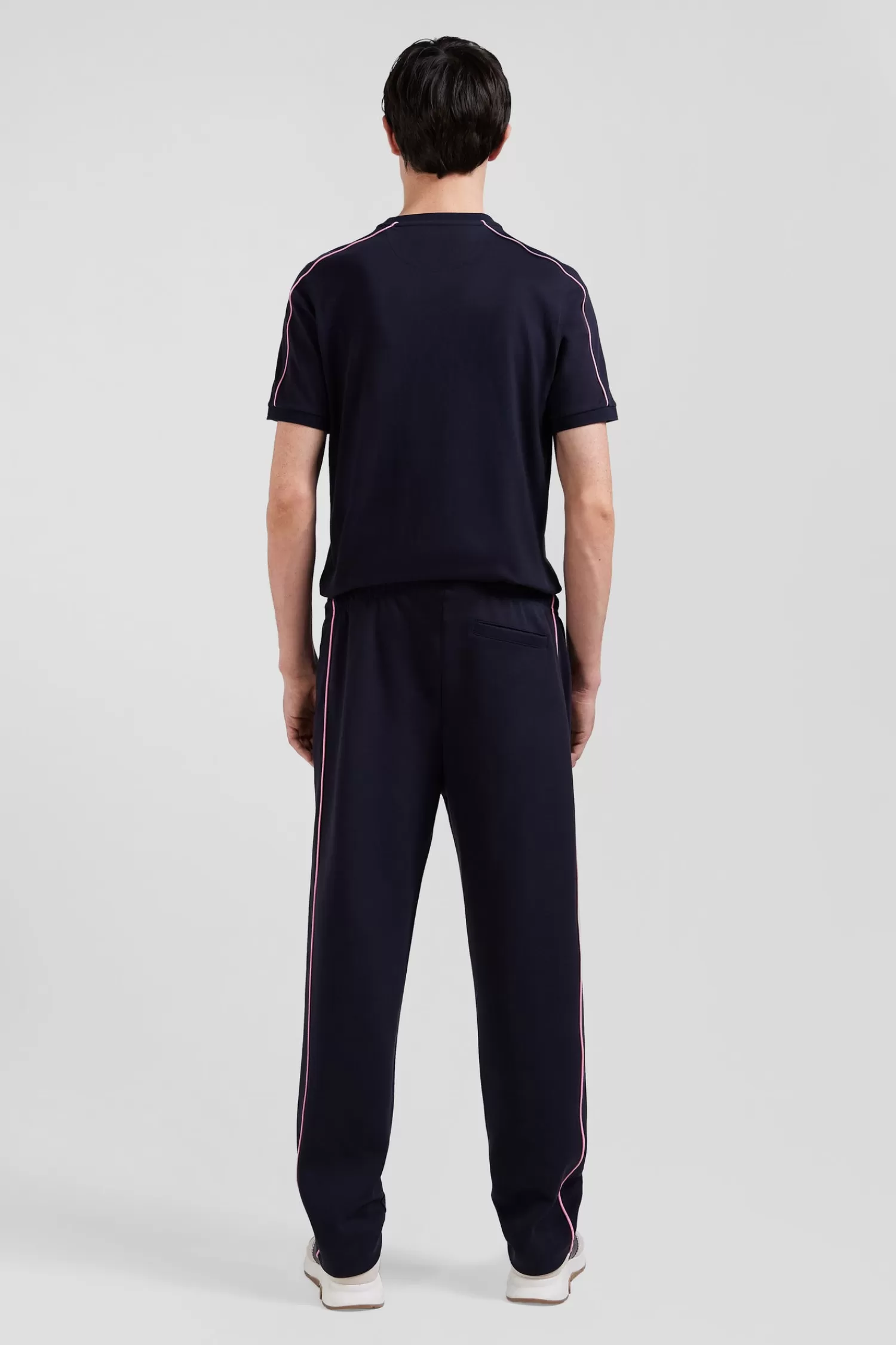 Eden Park Regular navy blue mixed cotton jogging bottoms with pink piping< Pants