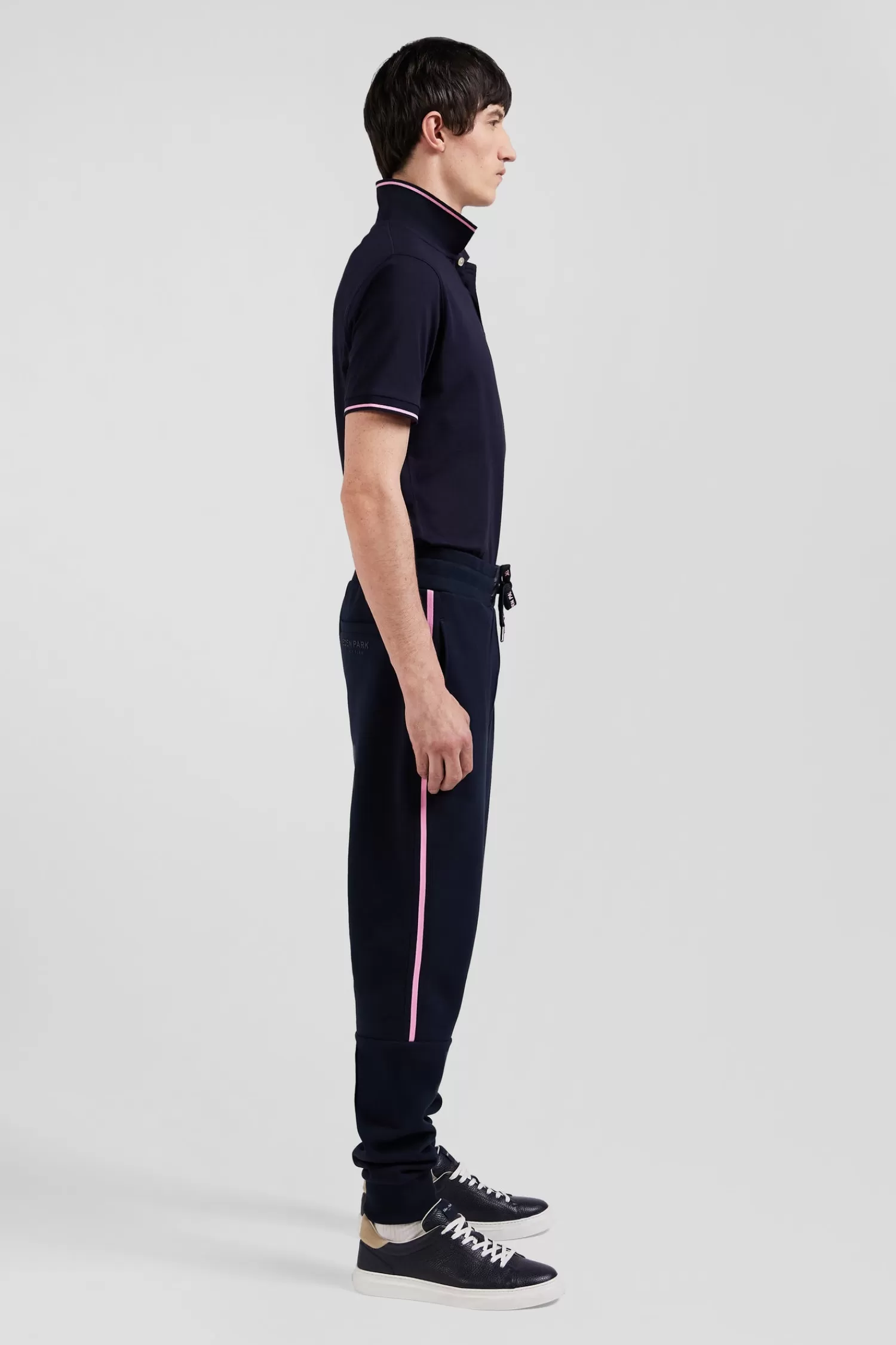 Eden Park Regular navy blue mixed cotton jogging bottoms with striped trims< Pants