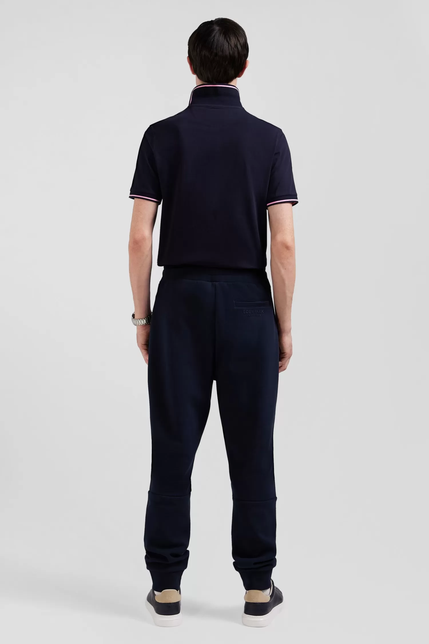 Eden Park Regular navy blue mixed cotton jogging bottoms with striped trims< Pants