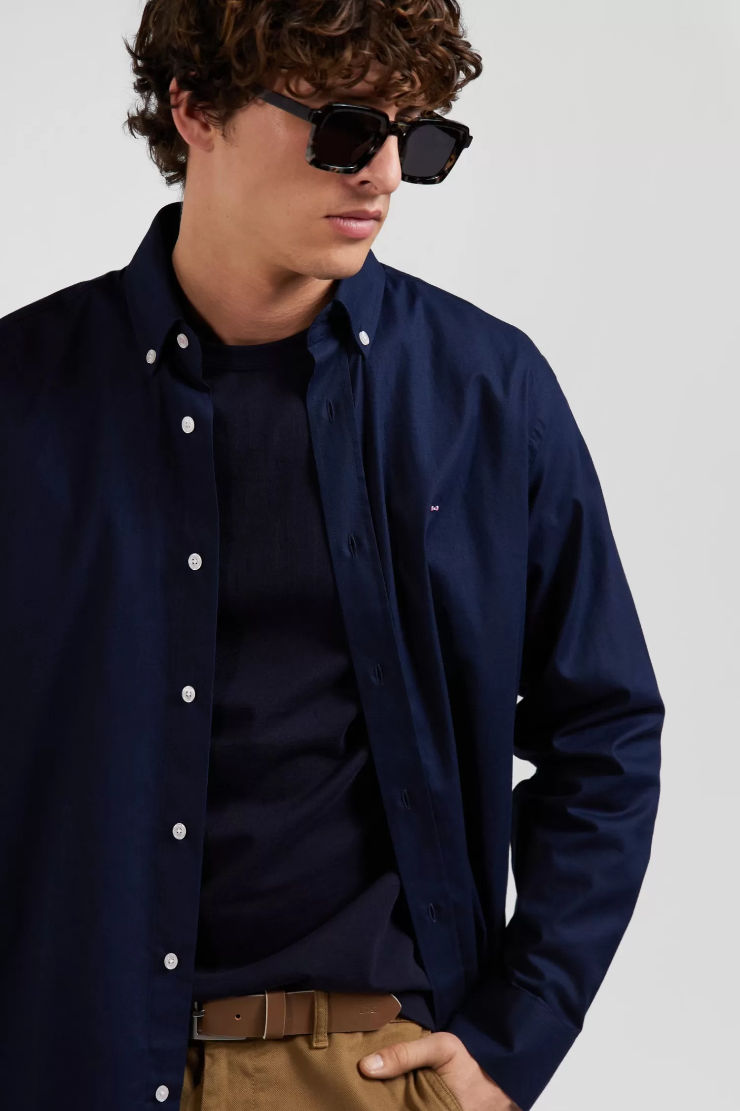 Eden Park Regular navy blue oxford cotton shirt with back embroidery< Shirts