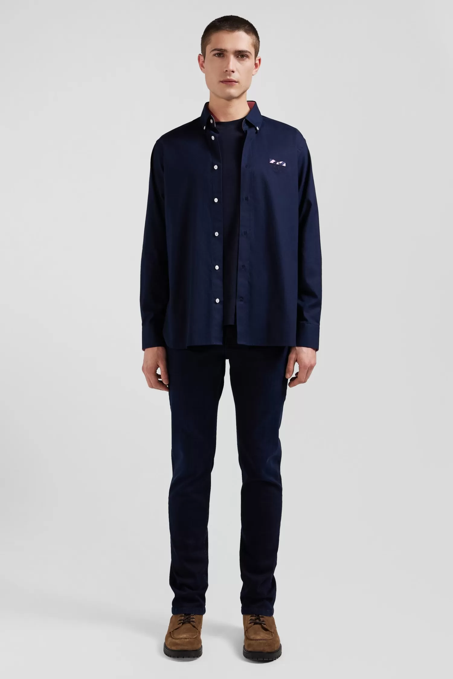 Eden Park Regular navy blue oxford cotton shirt with striped bow tie detail< Shirts