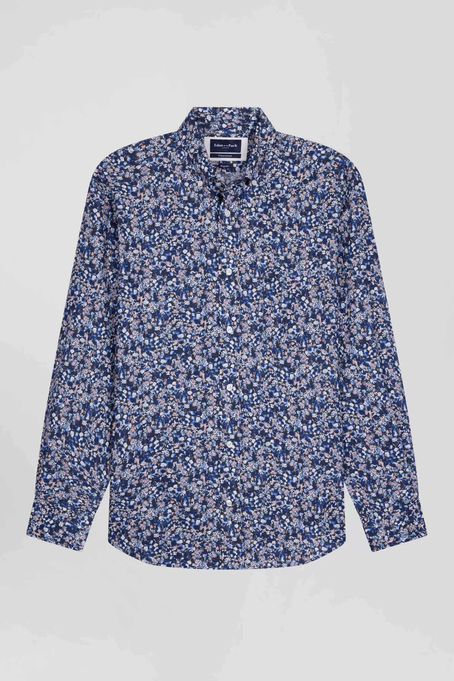 Eden Park Regular navy blue Pima cotton poplin shirt with micro floral print< Shirts