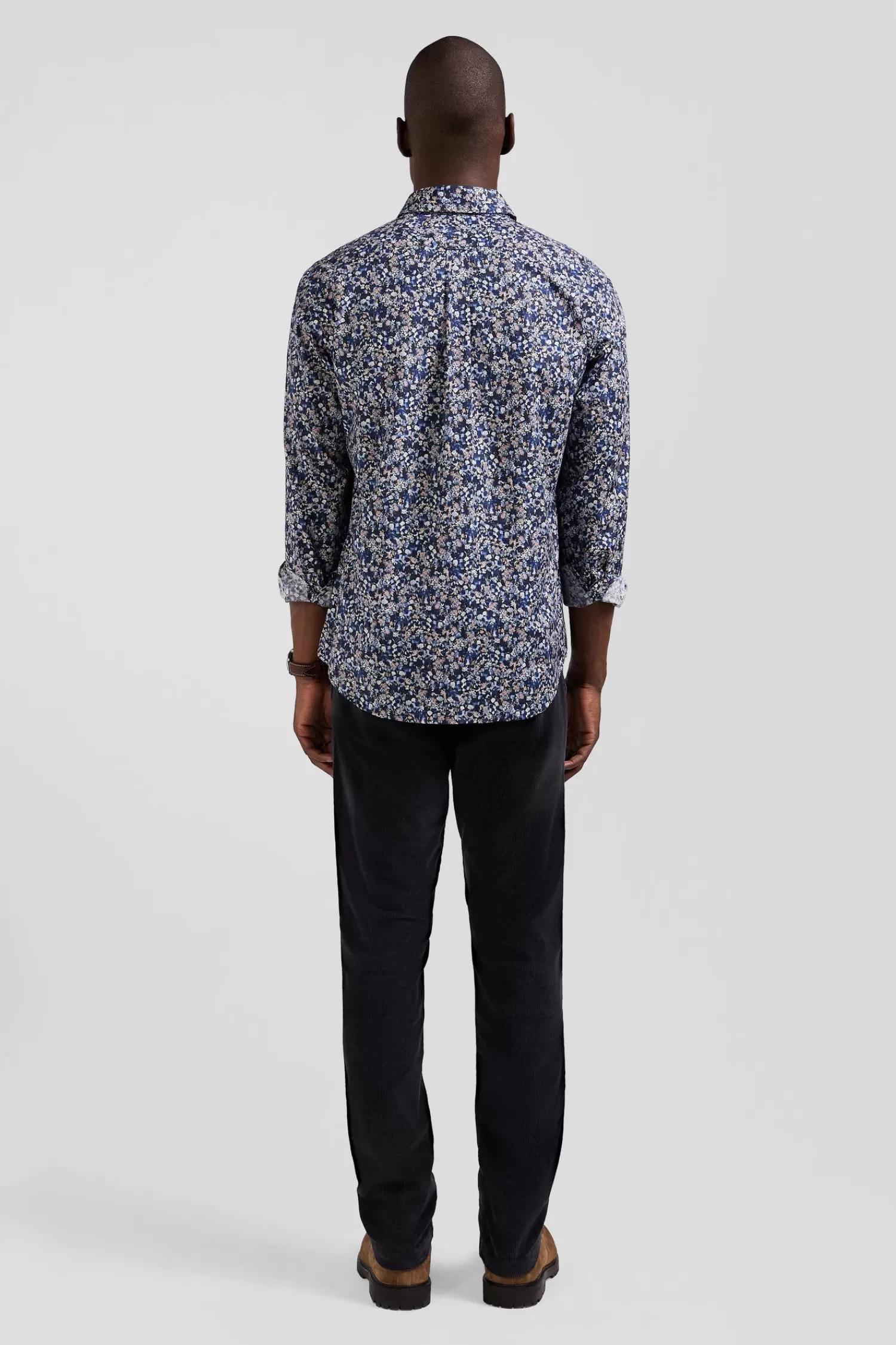 Eden Park Regular navy blue Pima cotton poplin shirt with micro floral print< Shirts