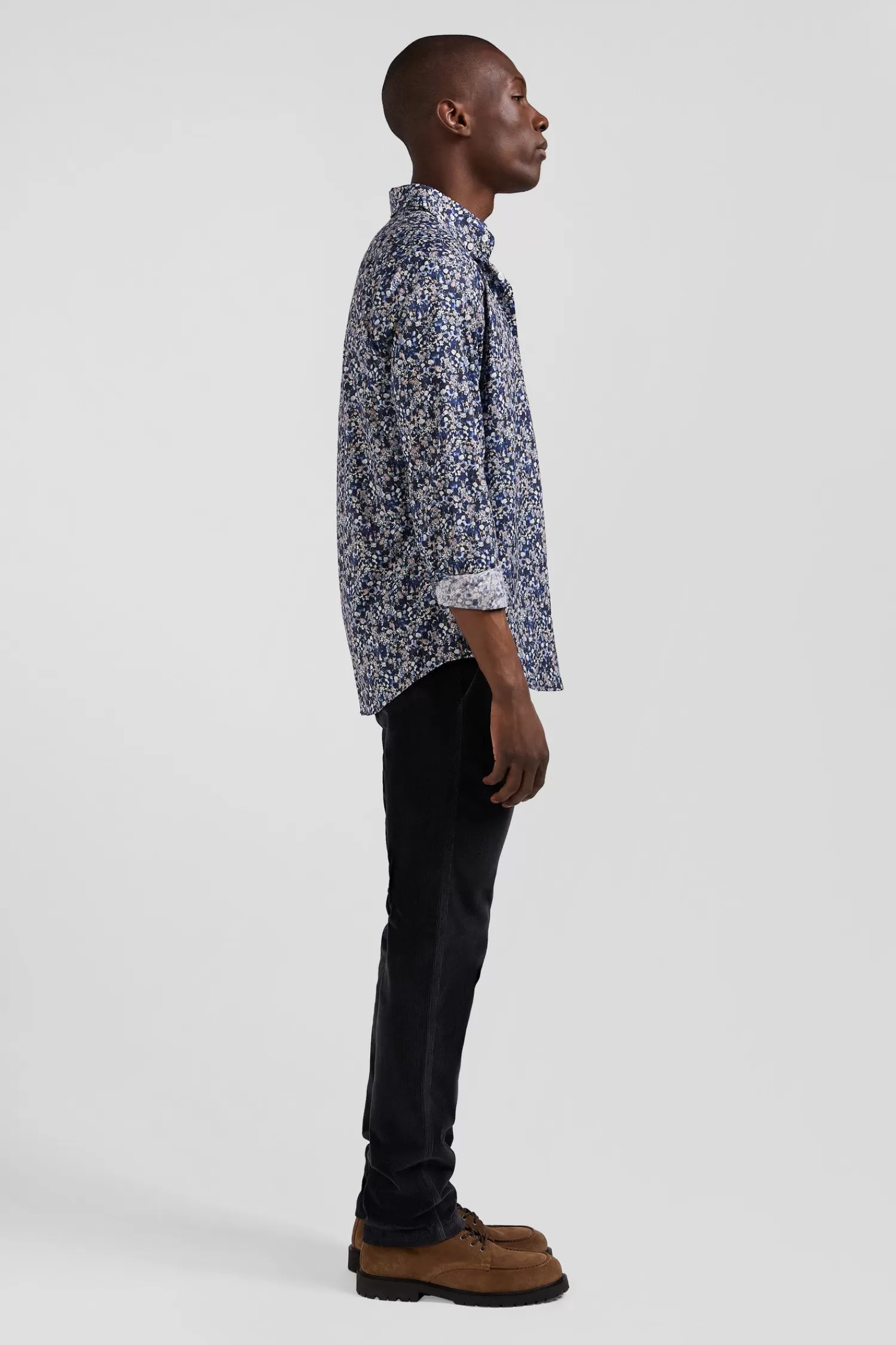 Eden Park Regular navy blue Pima cotton poplin shirt with micro floral print< Shirts
