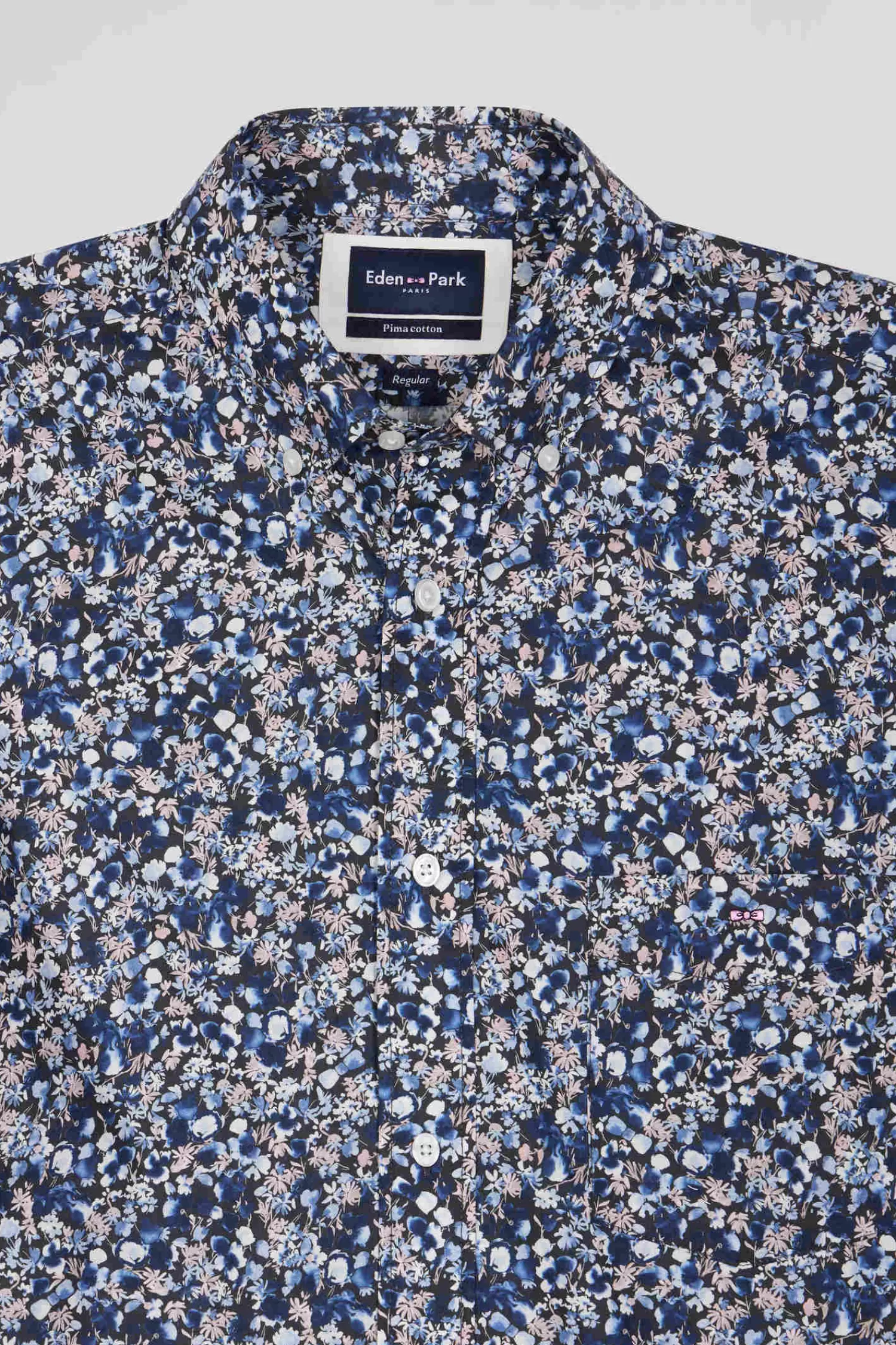 Eden Park Regular navy blue Pima cotton poplin shirt with micro floral print< Shirts