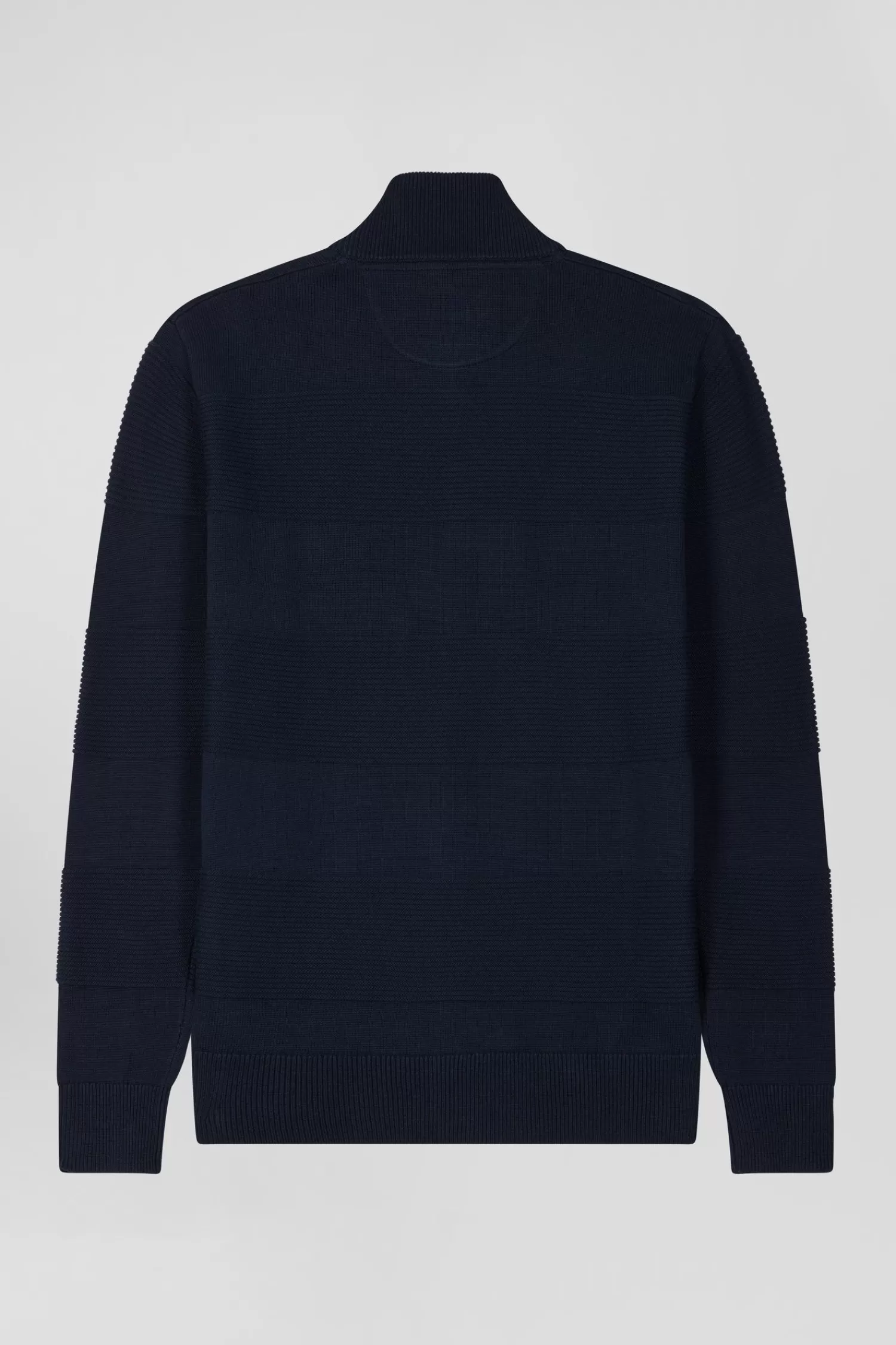 Eden Park Regular navy blue plain cotton zipped cardigan with knit patterns< Cardigans