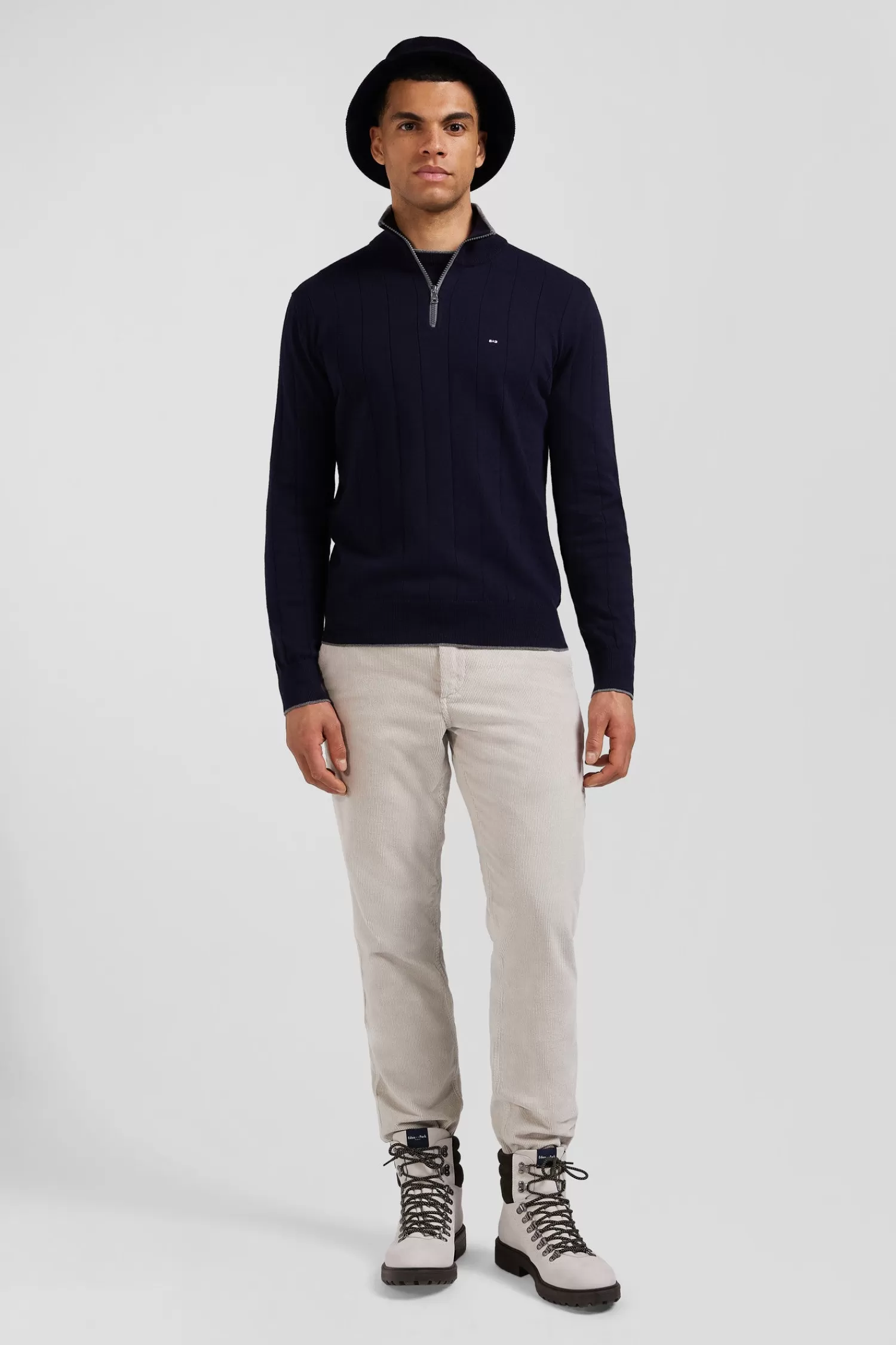 Eden Park Regular navy blue semi-zipped cotton and cashmere jumper< Sweaters