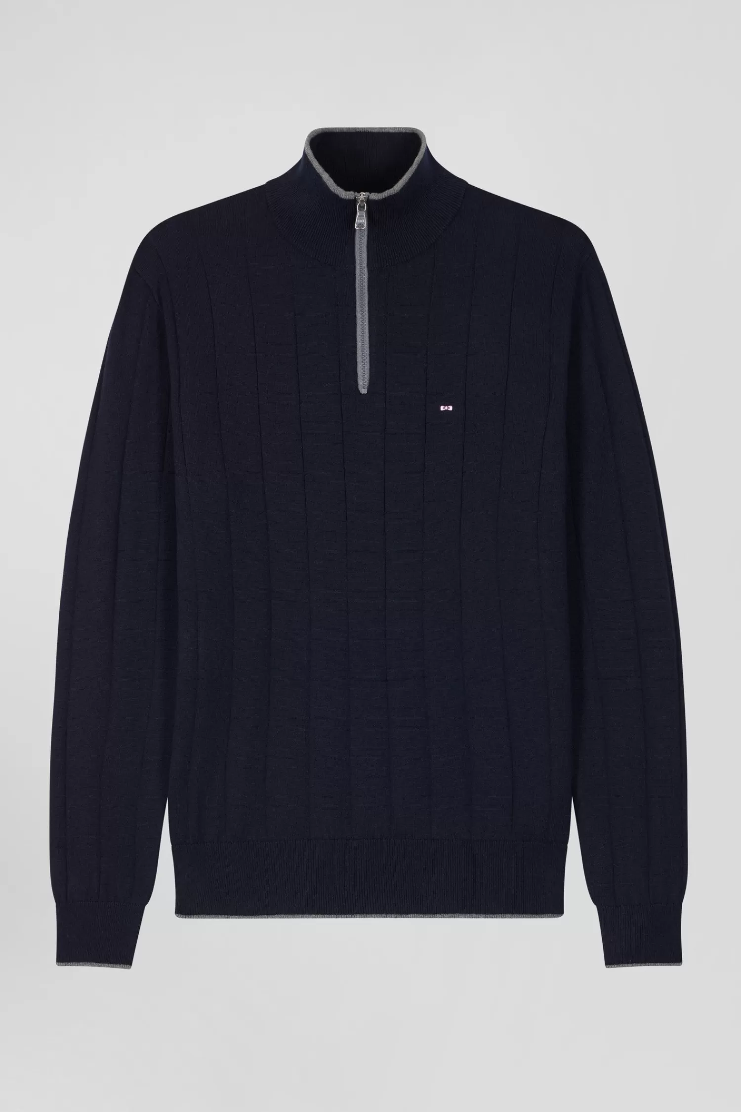 Eden Park Regular navy blue semi-zipped cotton and cashmere jumper< Sweaters