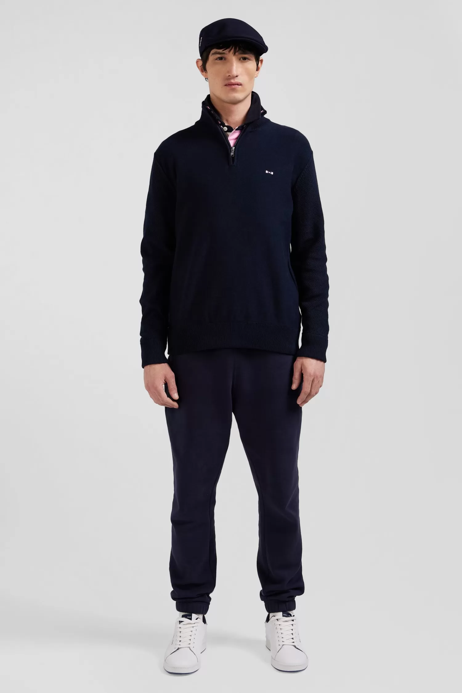 Eden Park Regular navy blue semi-zipped cotton jumper< Sweaters