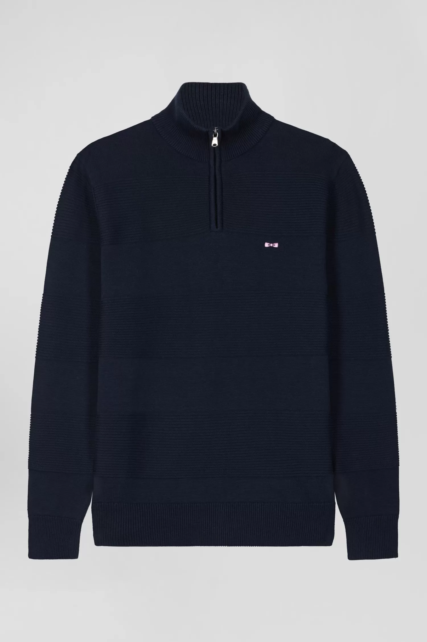 Eden Park Regular navy blue semi-zipped cotton jumper with knit patterns< Sweaters