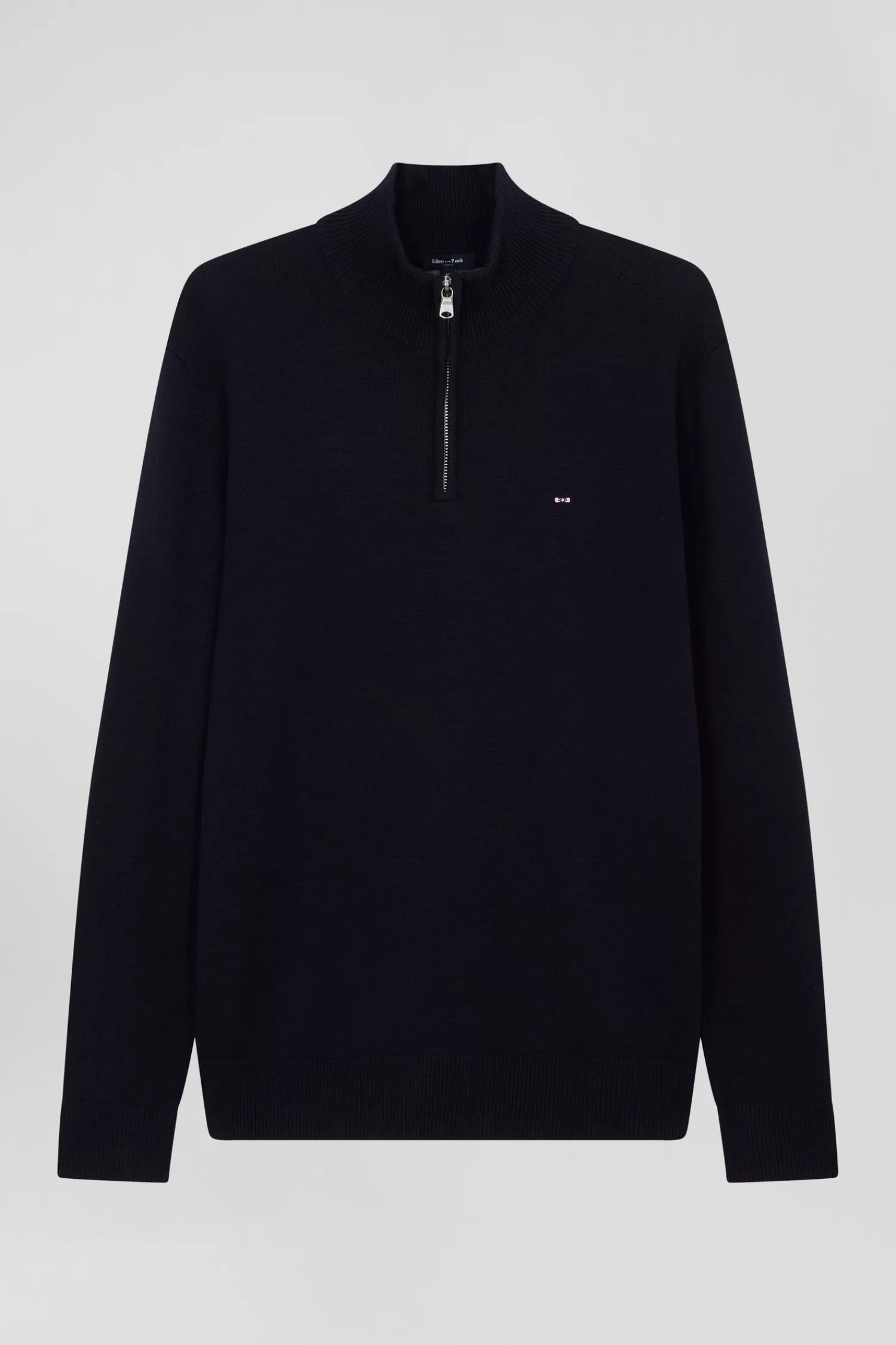 Eden Park Regular navy blue semi-zipped wool and cotton jumper< Sweaters