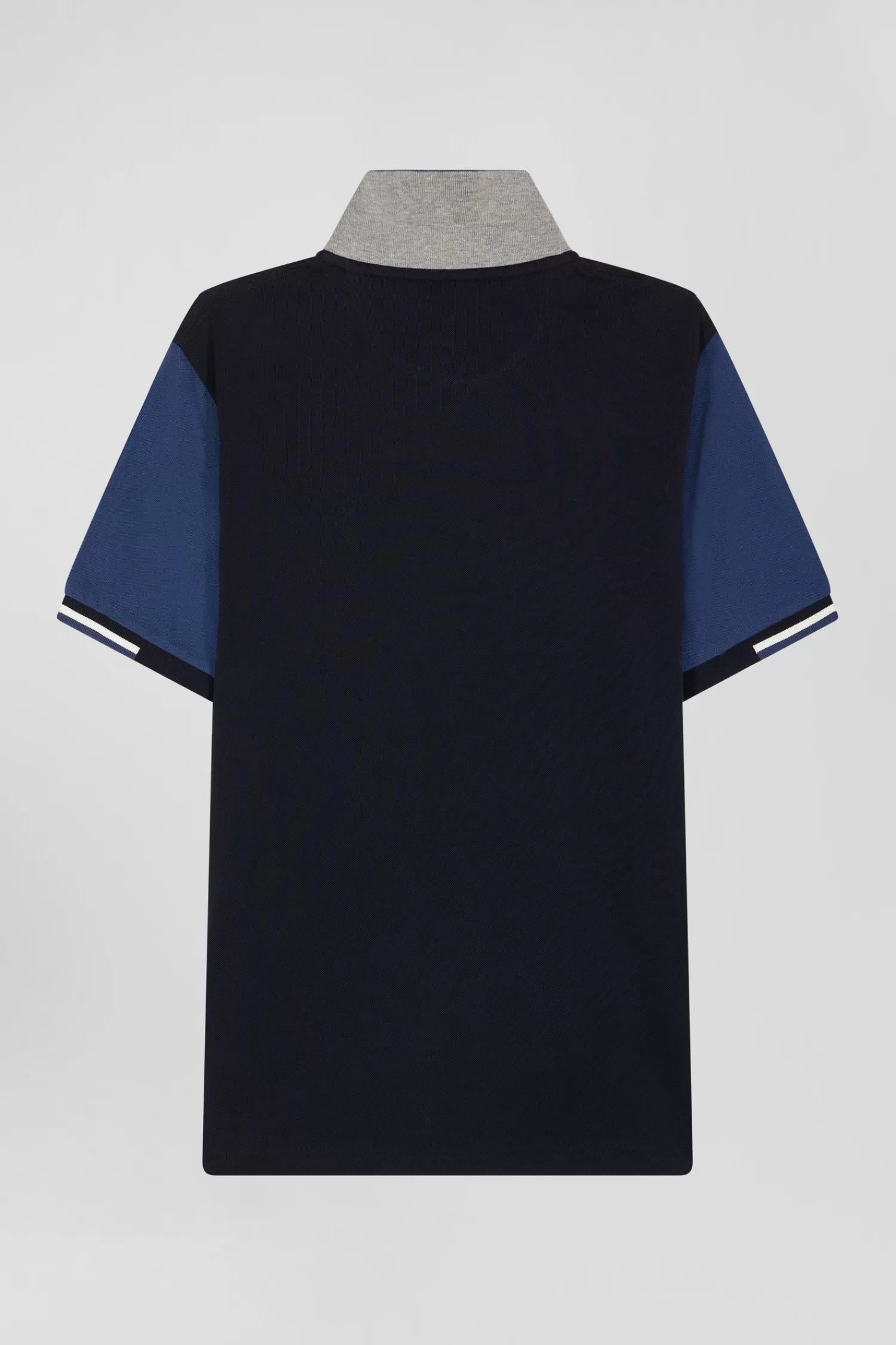 Eden Park Regular navy blue short-sleeved cotton piqué polo shirt with jacquard collar< Polos