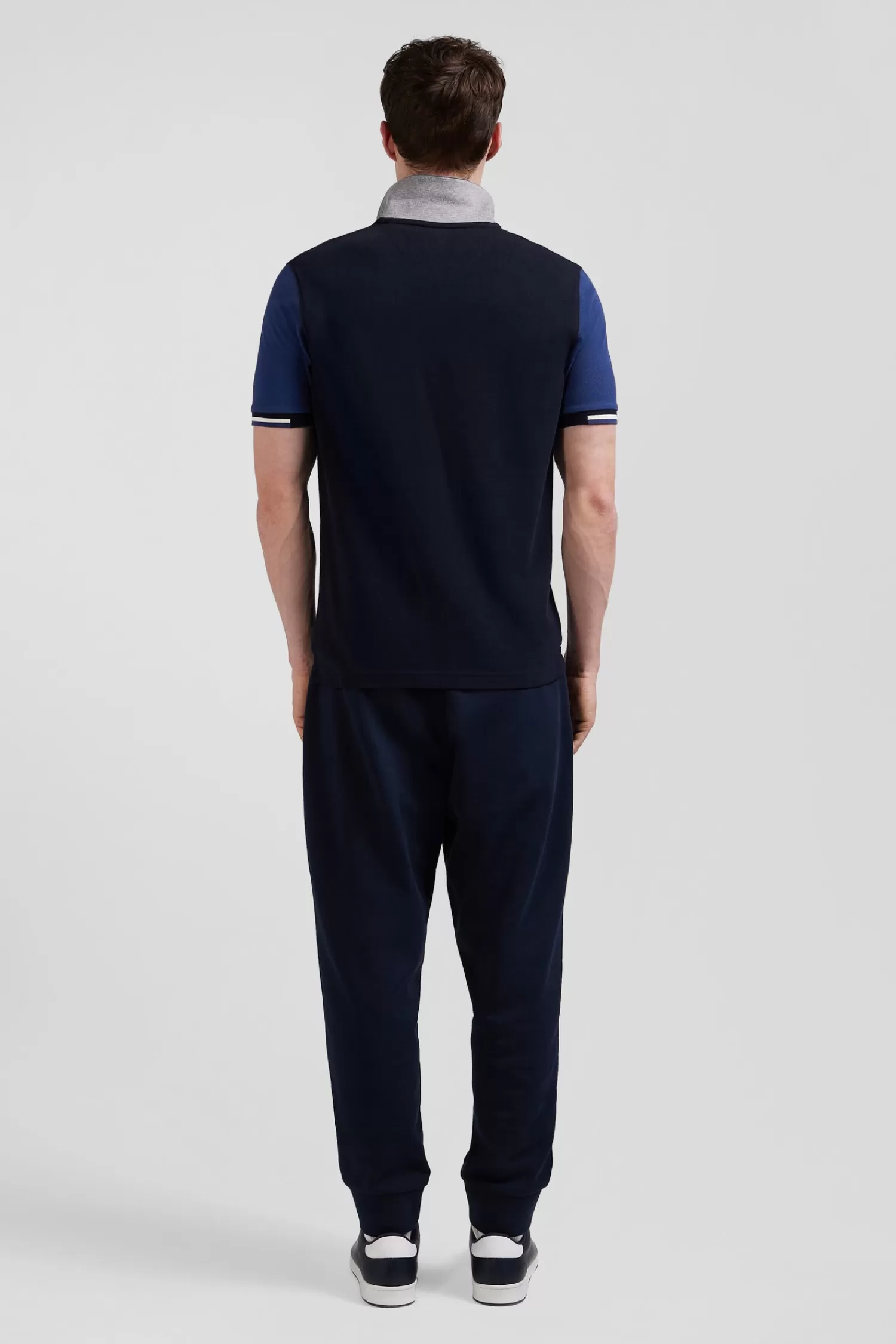 Eden Park Regular navy blue short-sleeved cotton piqué polo shirt with jacquard collar< Polos
