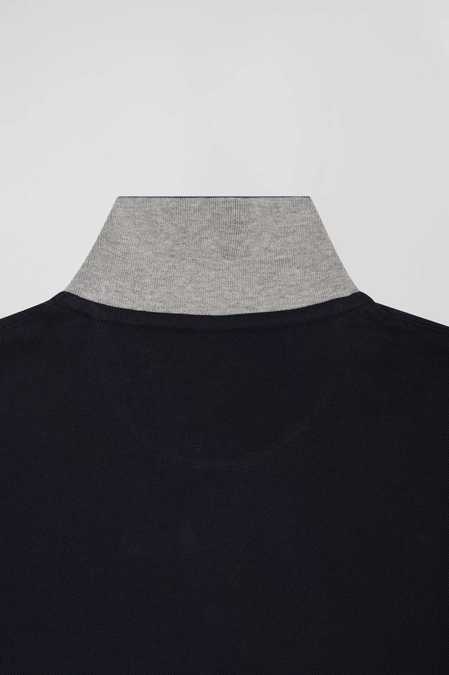 Eden Park Regular navy blue short-sleeved cotton piqué polo shirt with jacquard collar< Polos