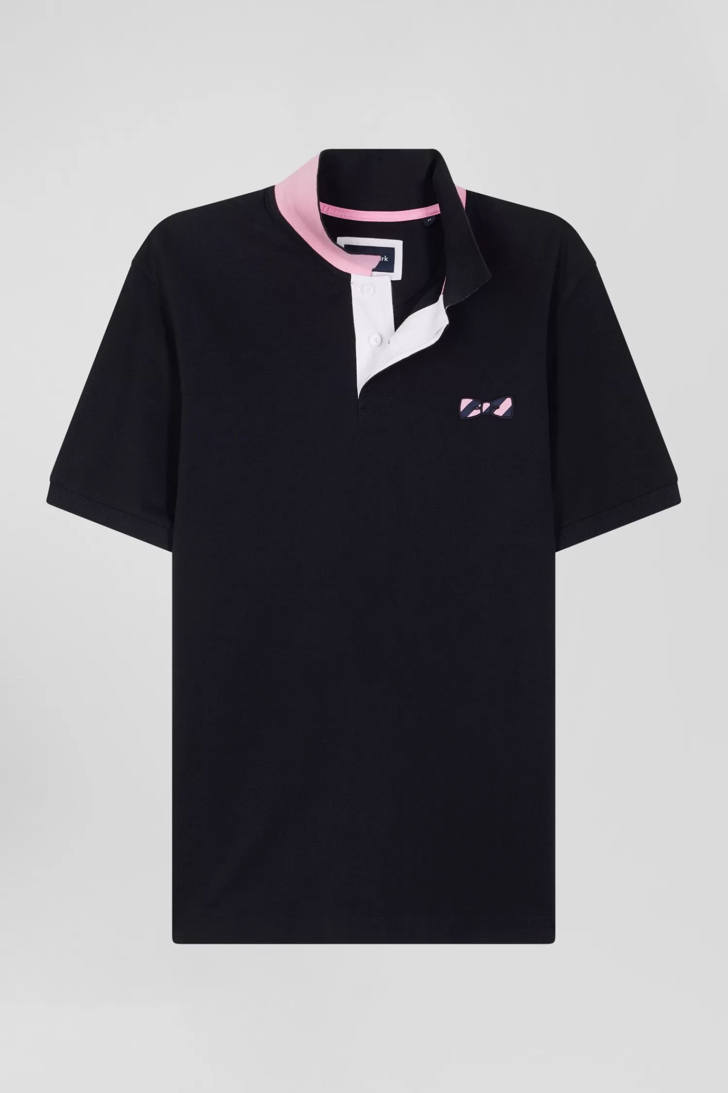 Eden Park Regular navy blue short-sleeved cotton piqué polo shirt with striped embroidery< Polos