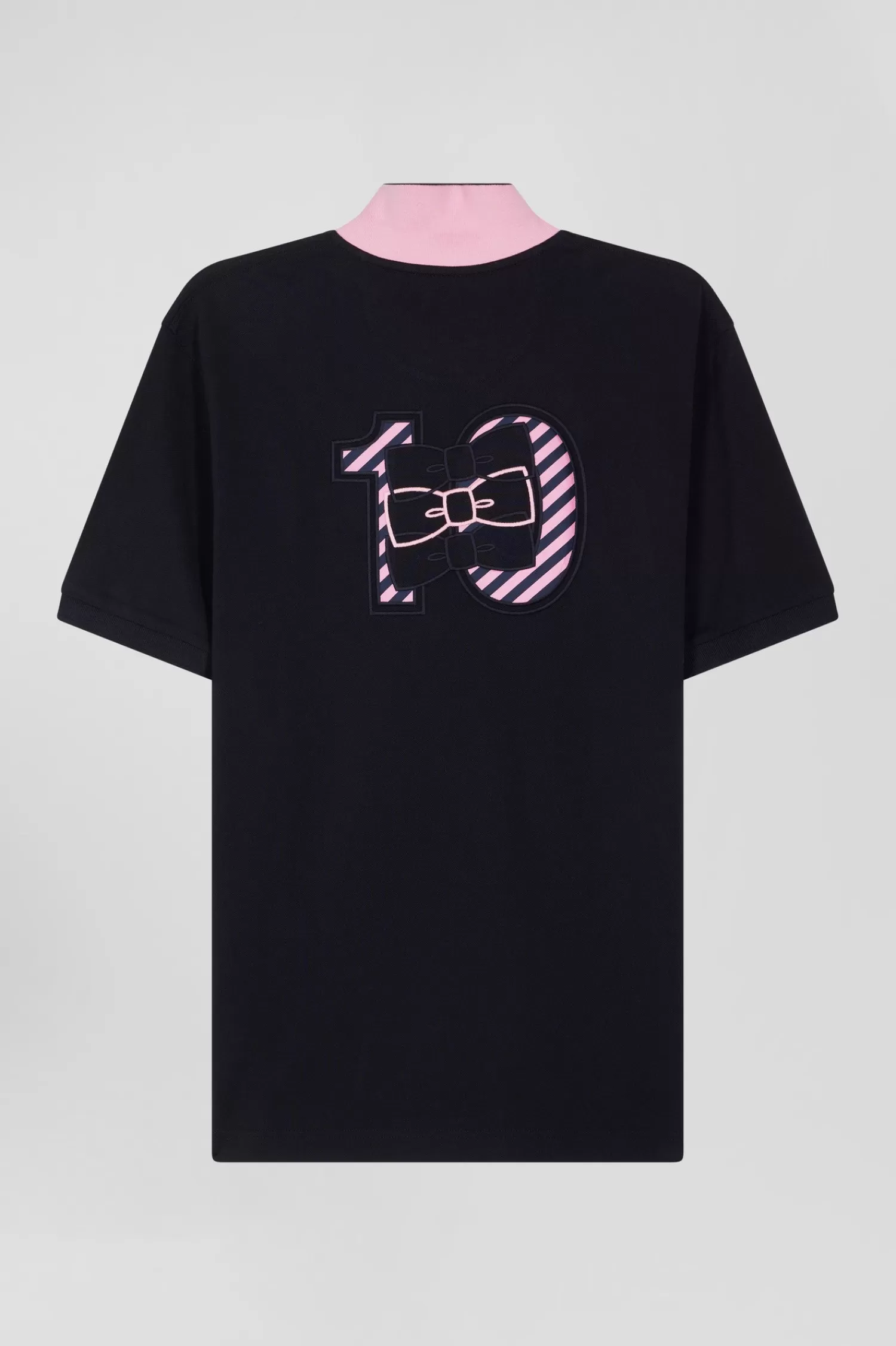 Eden Park Regular navy blue short-sleeved cotton piqué polo shirt with striped embroidery< Polos