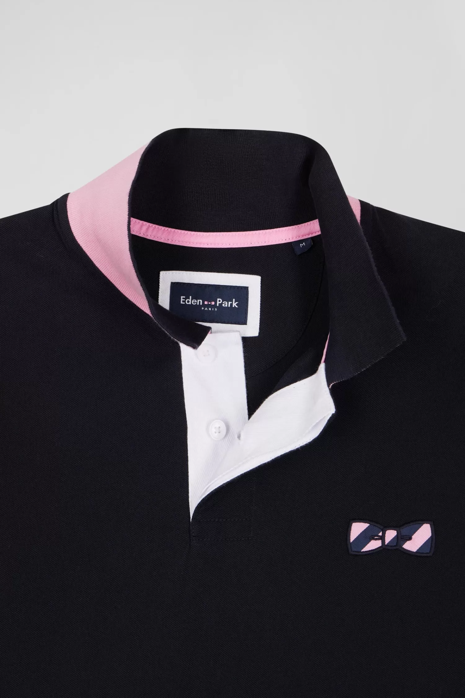 Eden Park Regular navy blue short-sleeved cotton piqué polo shirt with striped embroidery< Polos