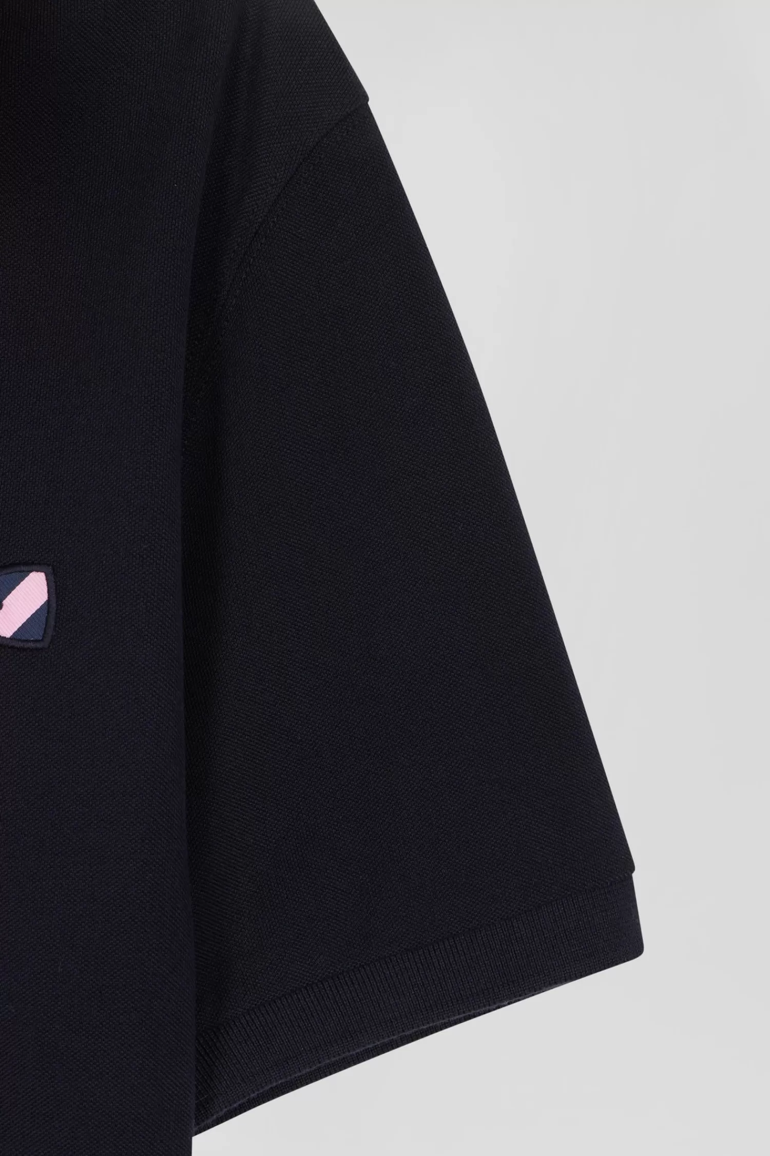 Eden Park Regular navy blue short-sleeved cotton piqué polo shirt with striped embroidery< Polos