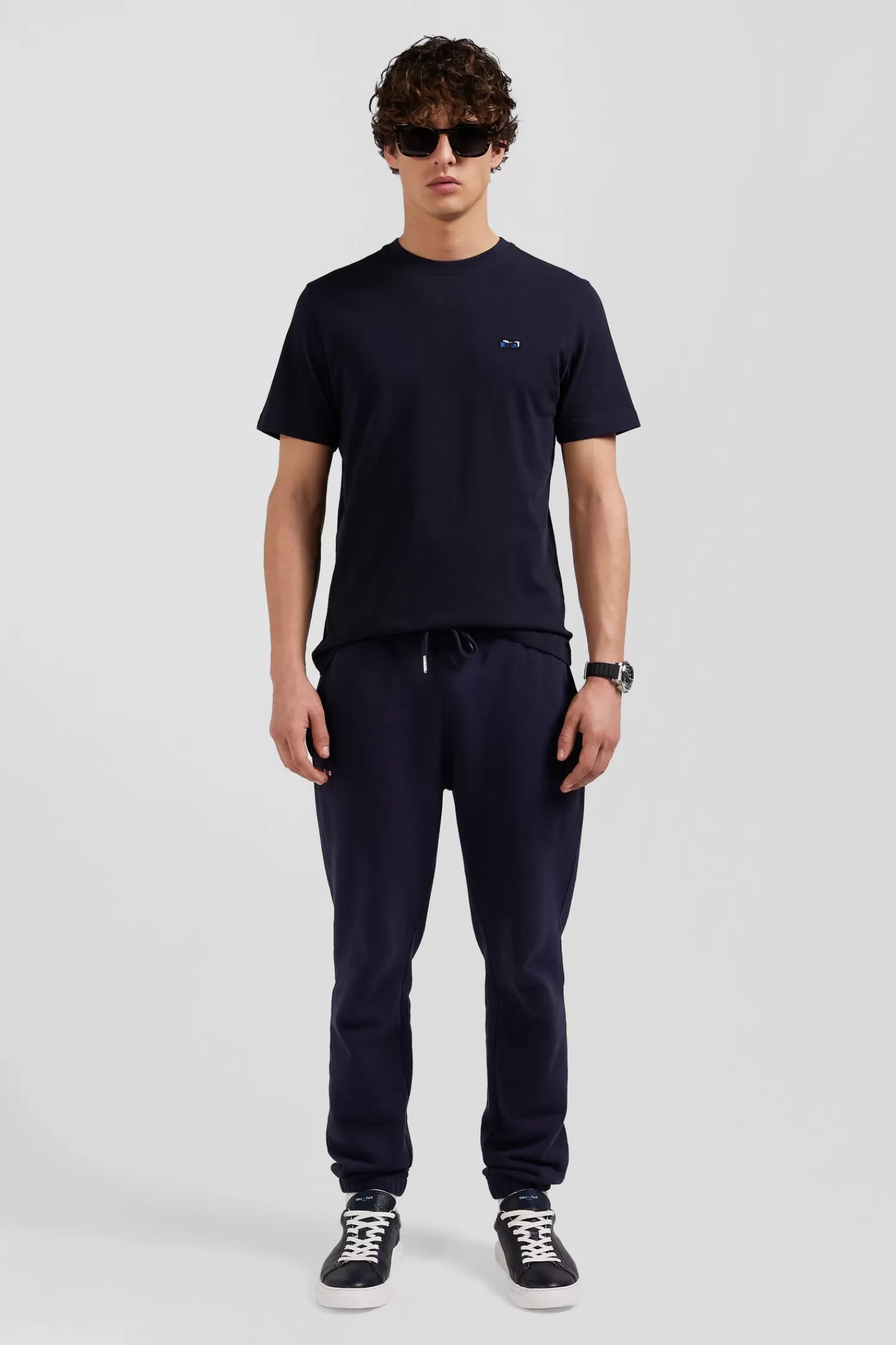 Eden Park Regular navy blue short-sleeved cotton T-shirt with back embroidery< T-shirts