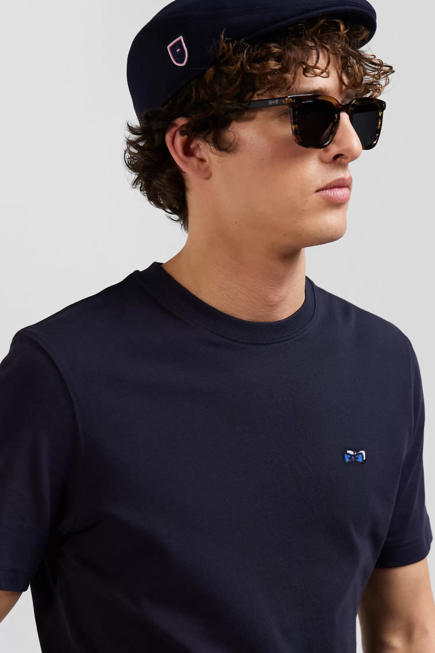 Eden Park Regular navy blue short-sleeved cotton T-shirt with back embroidery< T-shirts