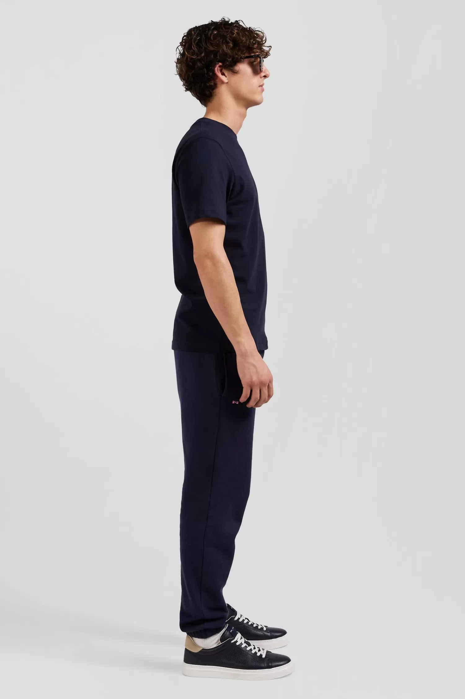 Eden Park Regular navy blue short-sleeved cotton T-shirt with back embroidery< T-shirts