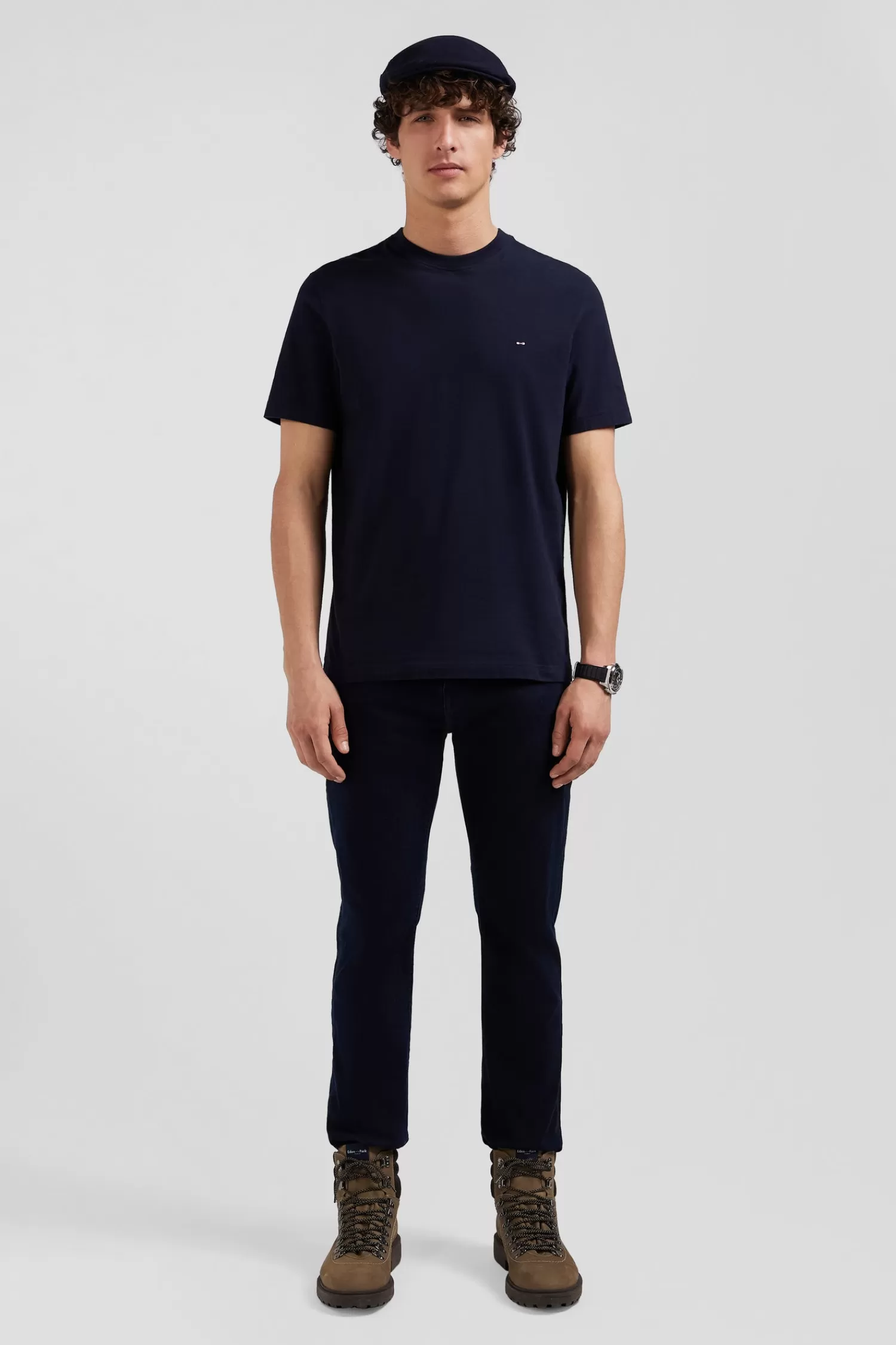 Eden Park Regular navy blue short-sleeved cotton T-shirt with back patch< T-shirts