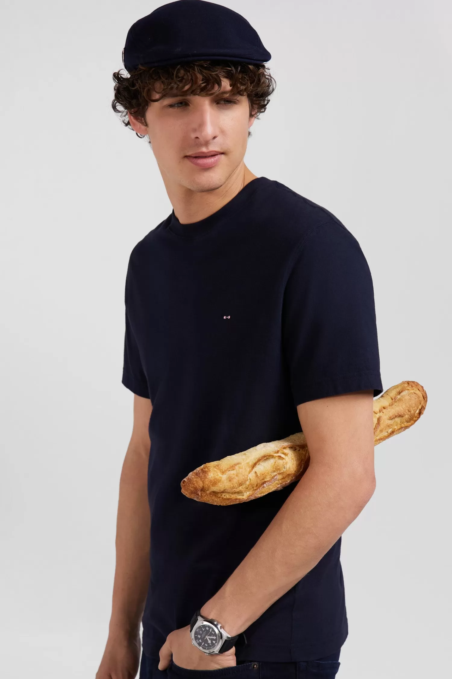 Eden Park Regular navy blue short-sleeved cotton T-shirt with back patch< T-shirts